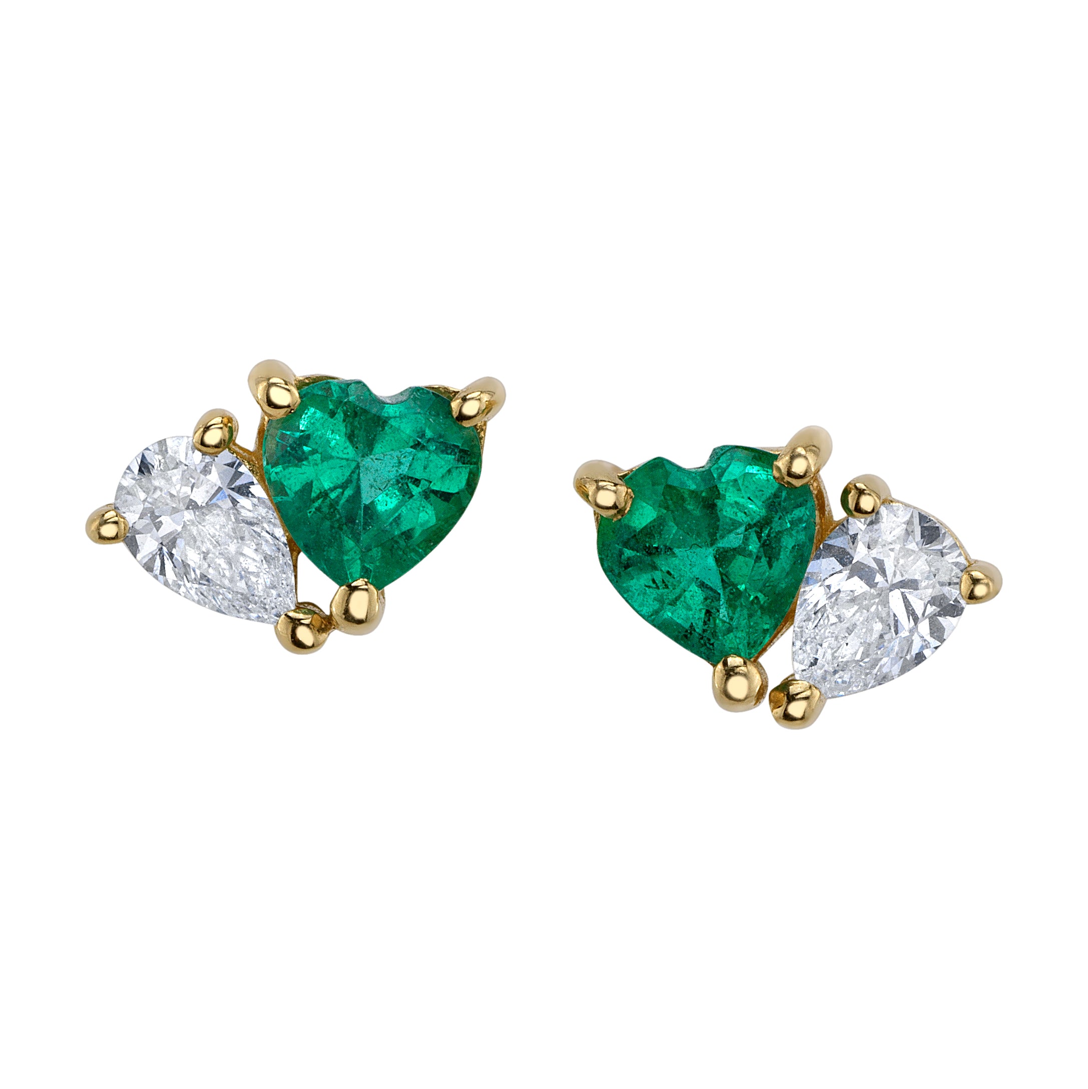 Diamond Teardrop Emerald Heart Studs, Pair Stud Earrings Roseark Deux