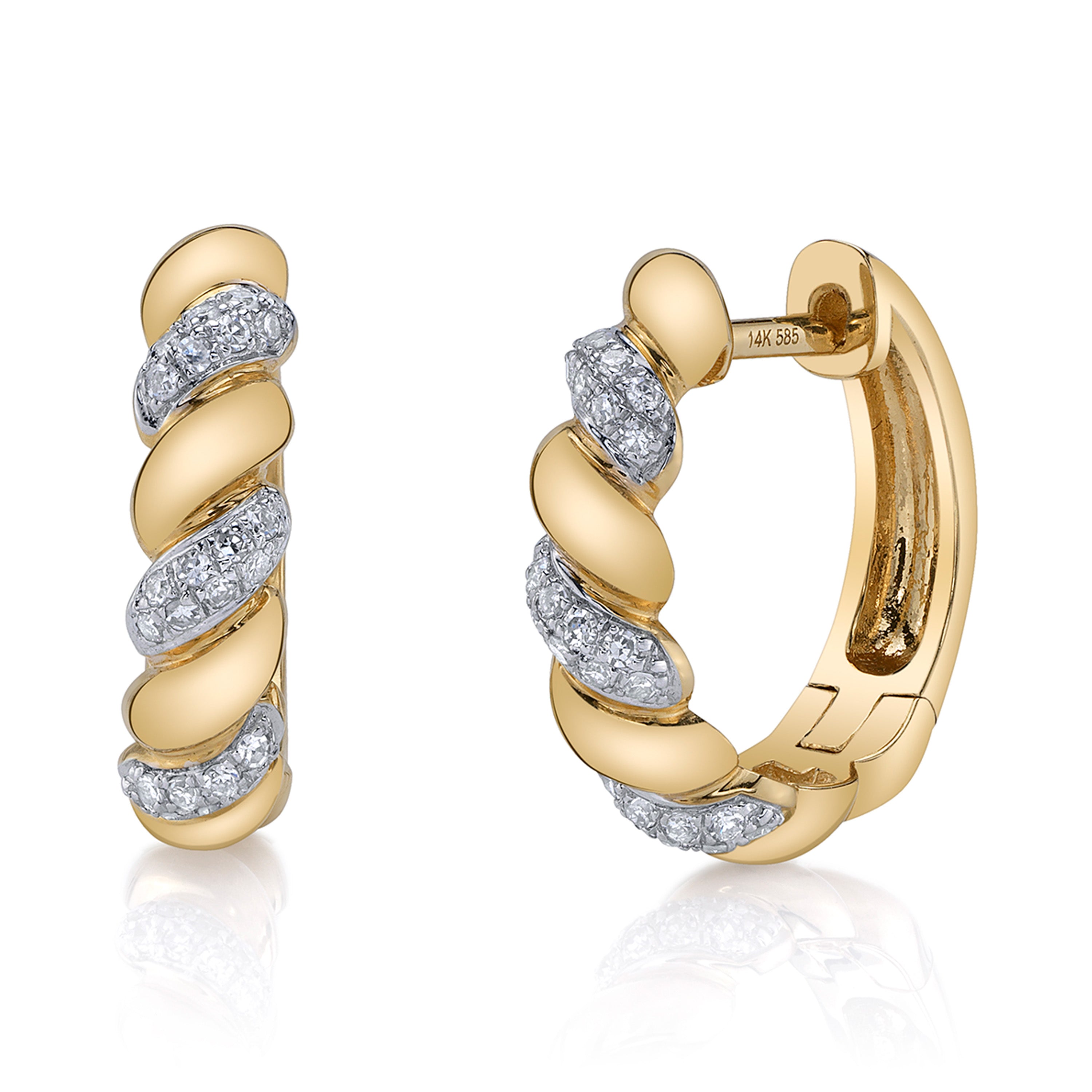 Diamond Twist Hoop Huggie Earrings Roseark Deux Pair