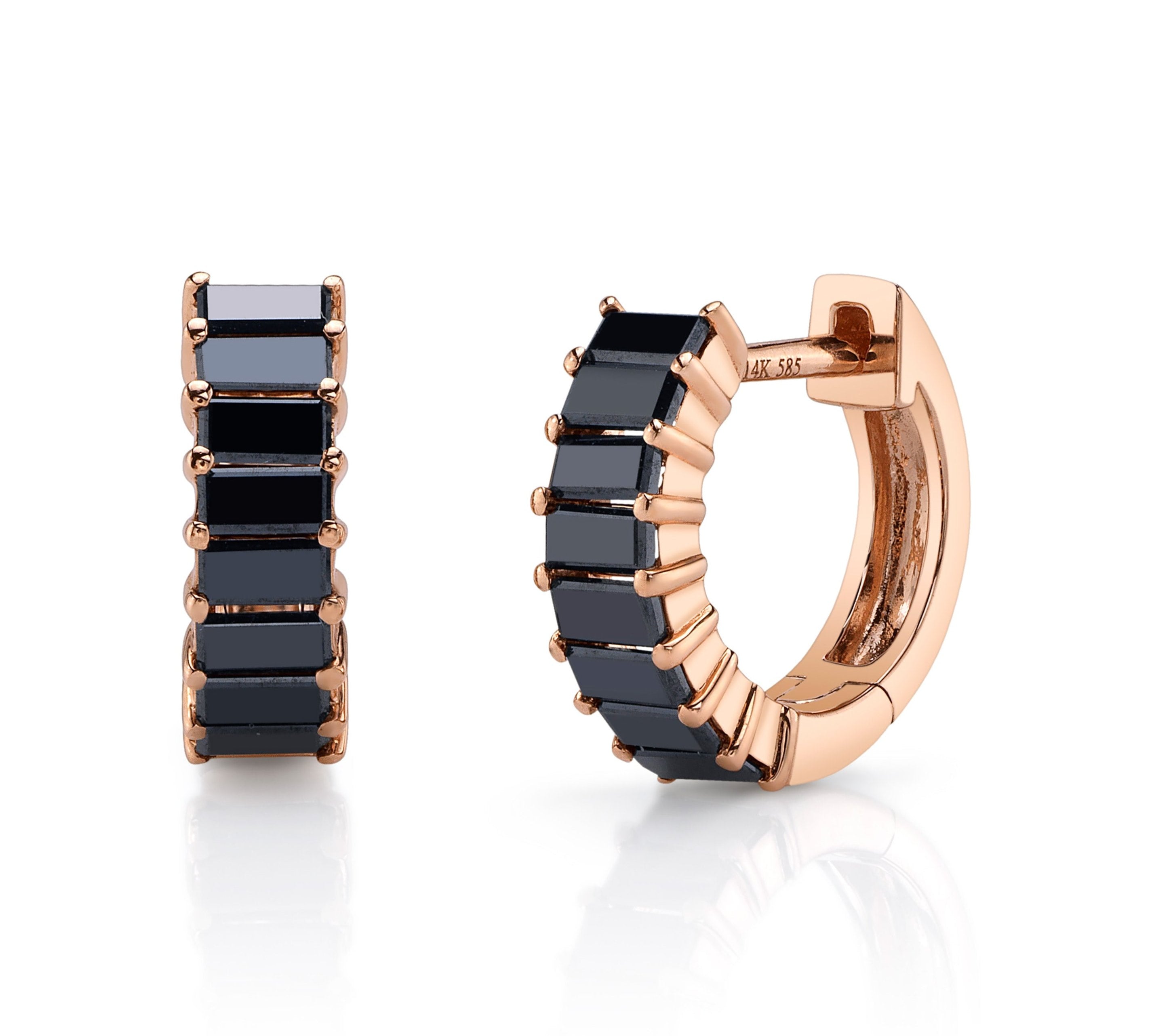 Baguette Stone Huggie Huggie Earrings Roseark Deux Pair RGold + Black Diamond 