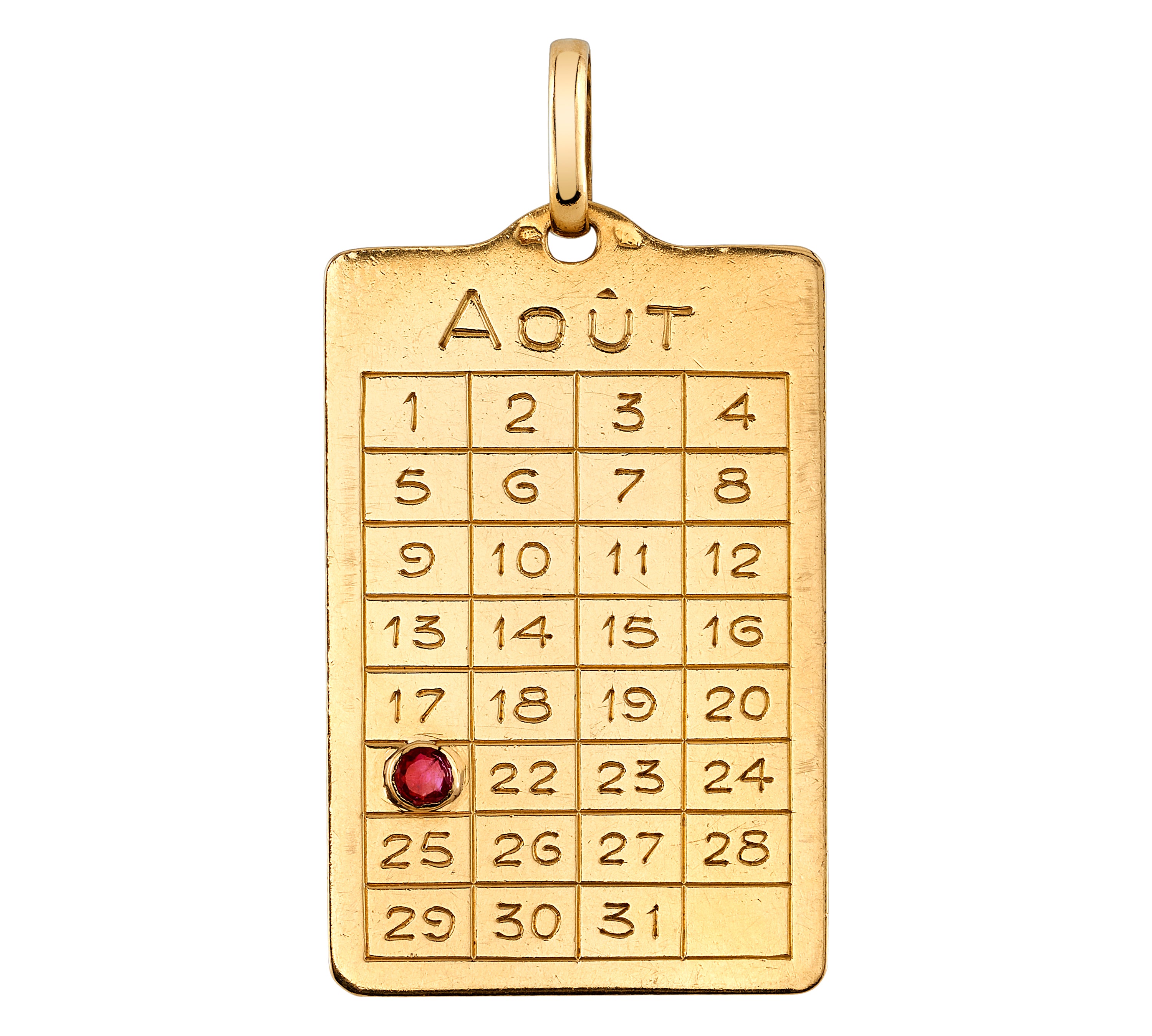 Vintage August Calendar Pendant with Ruby Charm Roseark Vintage   