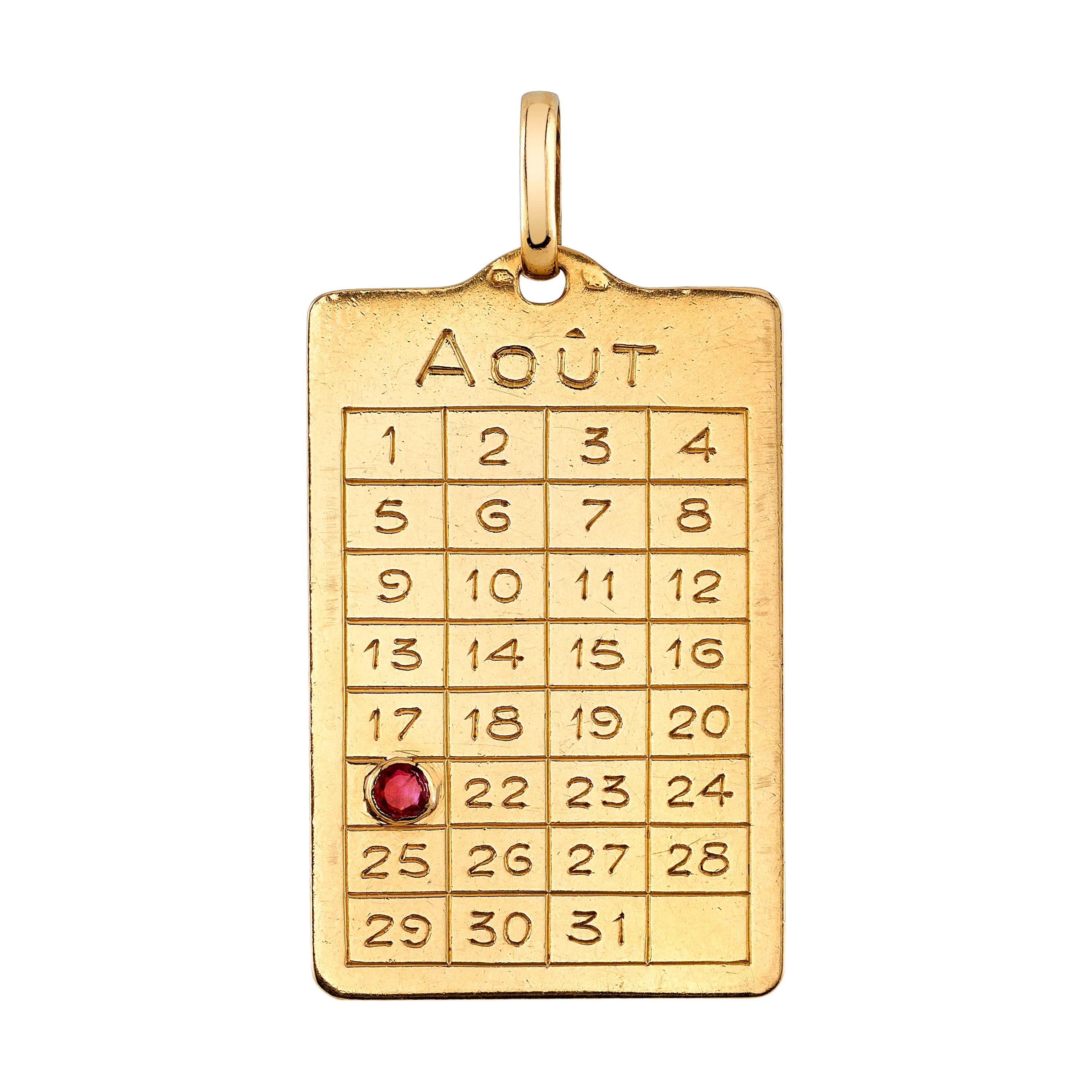 Vintage August Calendar Pendant with Ruby Charm Roseark Vintage   