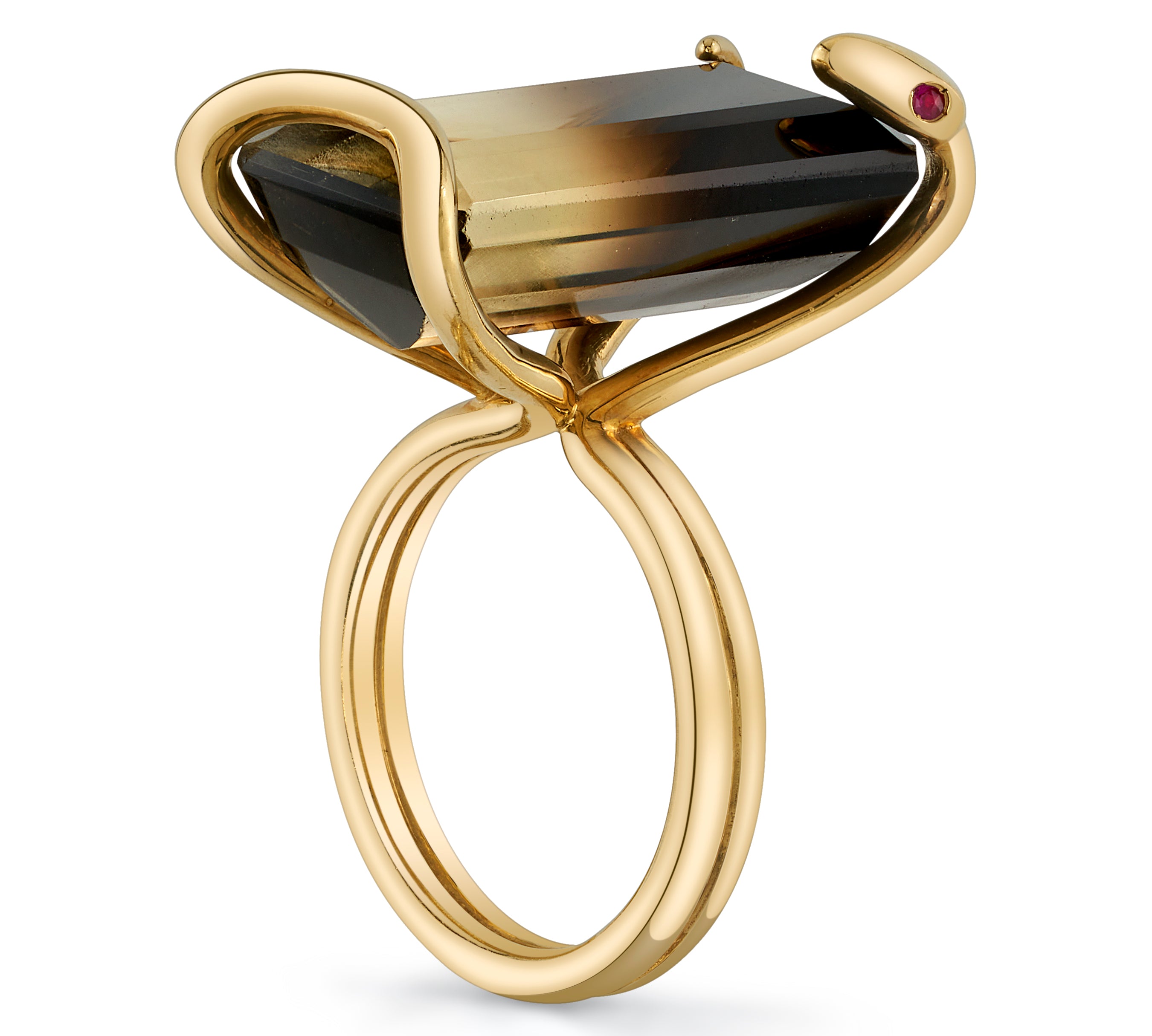 Quartz Snake on The Rocks Ring with Ruby Eyes Statement Ring Perez Bitan