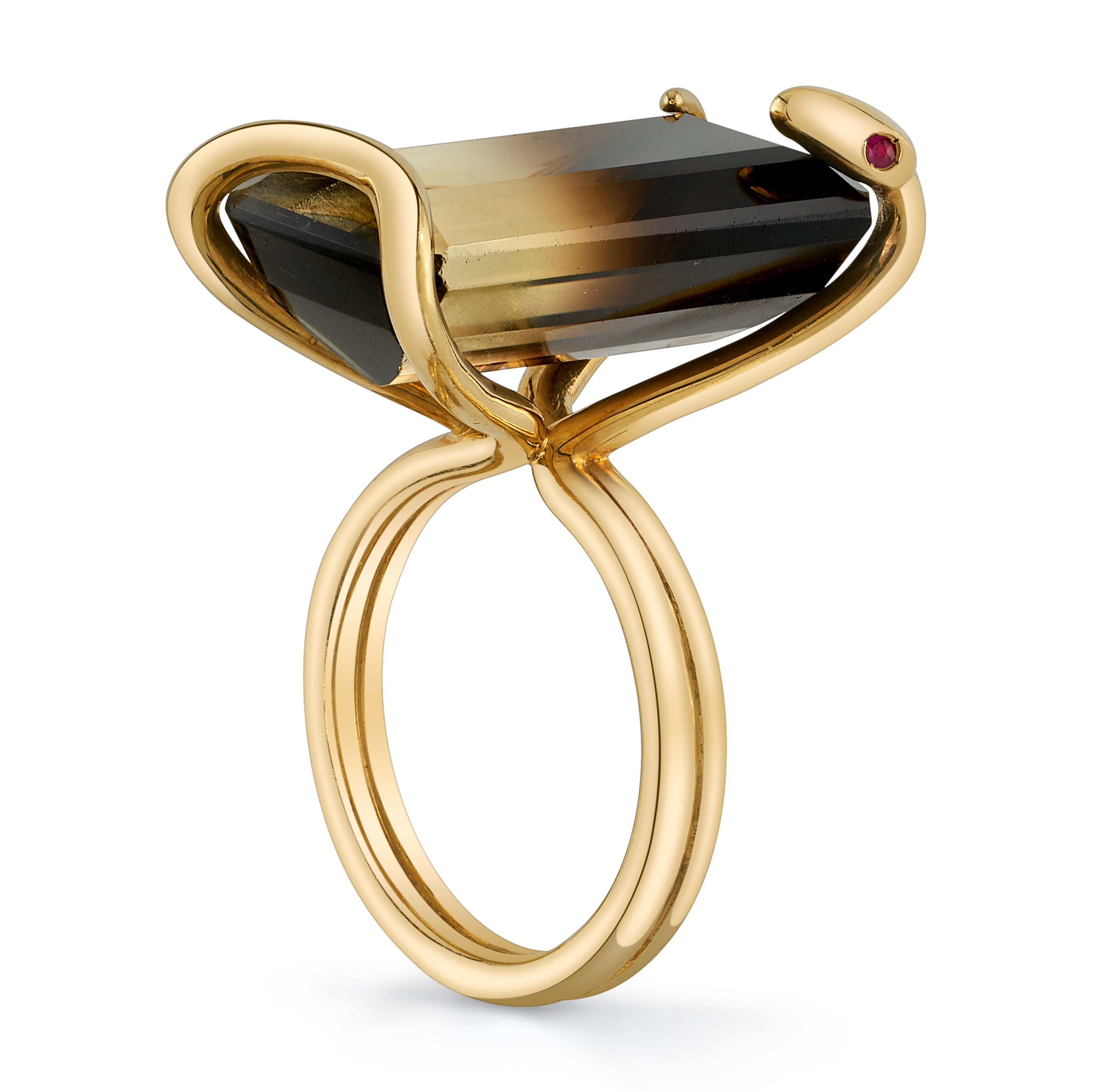 Quartz Snake on The Rocks Ring with Ruby Eyes Statement Ring Perez Bitan