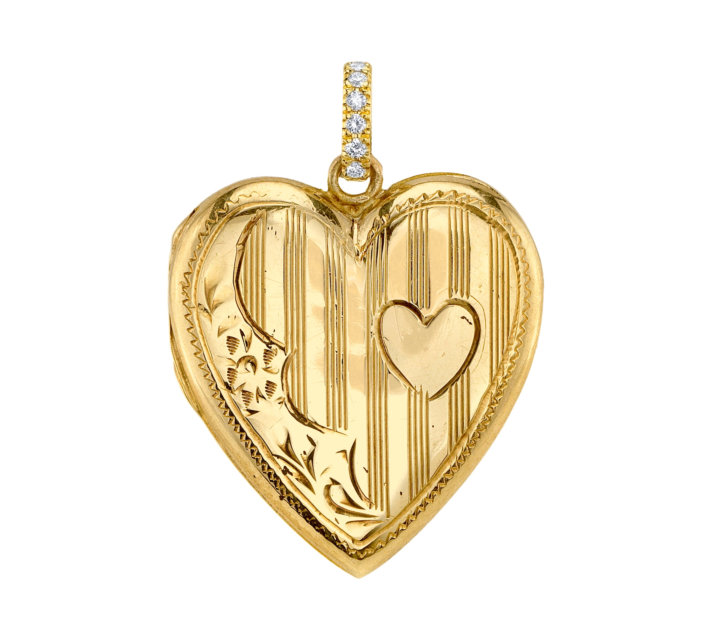 Vintage Heart Locket with Diamond Bail Charm Roseark Vintage Wave Heart Locket