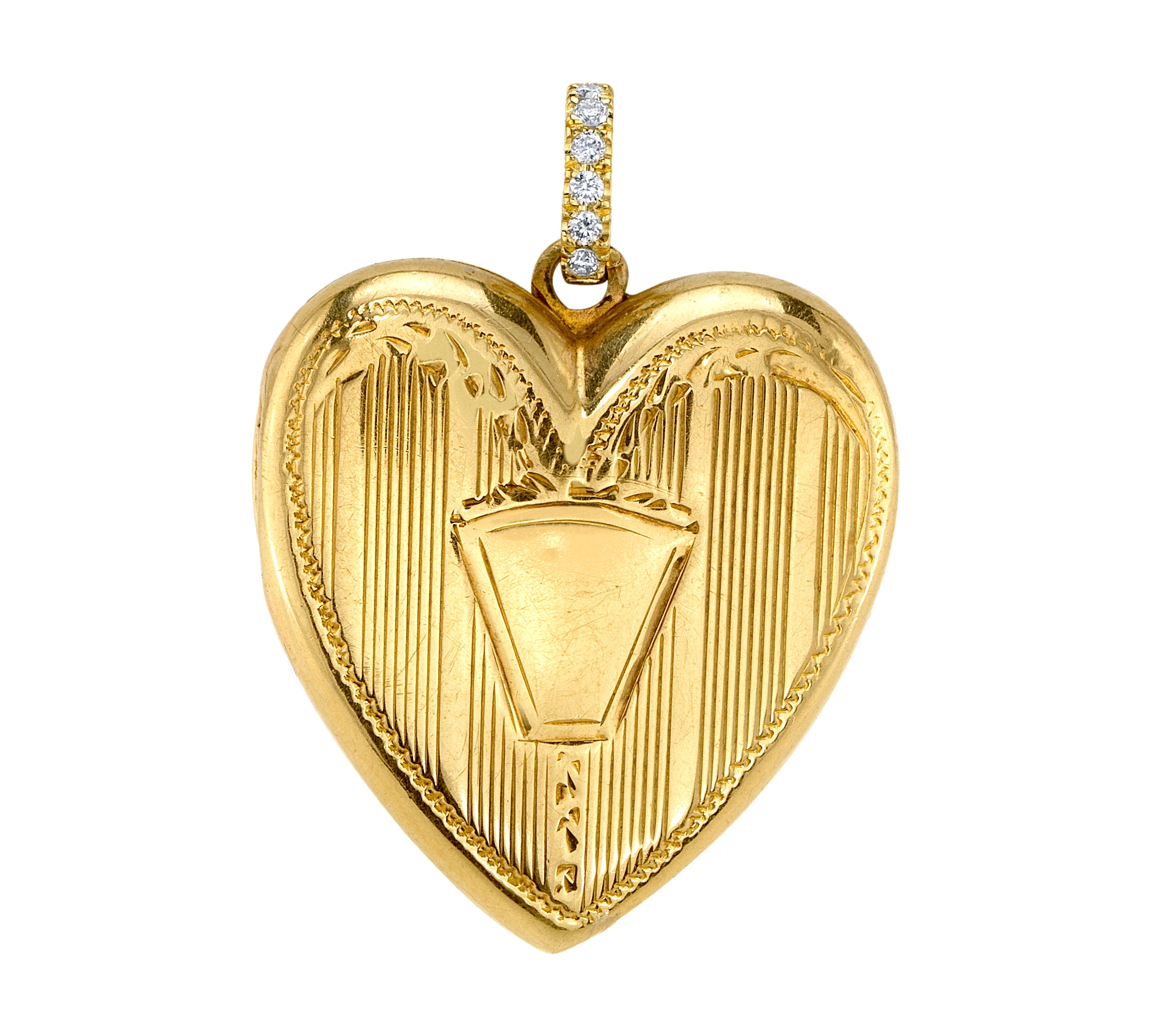 Vintage Heart Locket with Diamond Bail Charm Roseark Vintage Linear Heart Locket