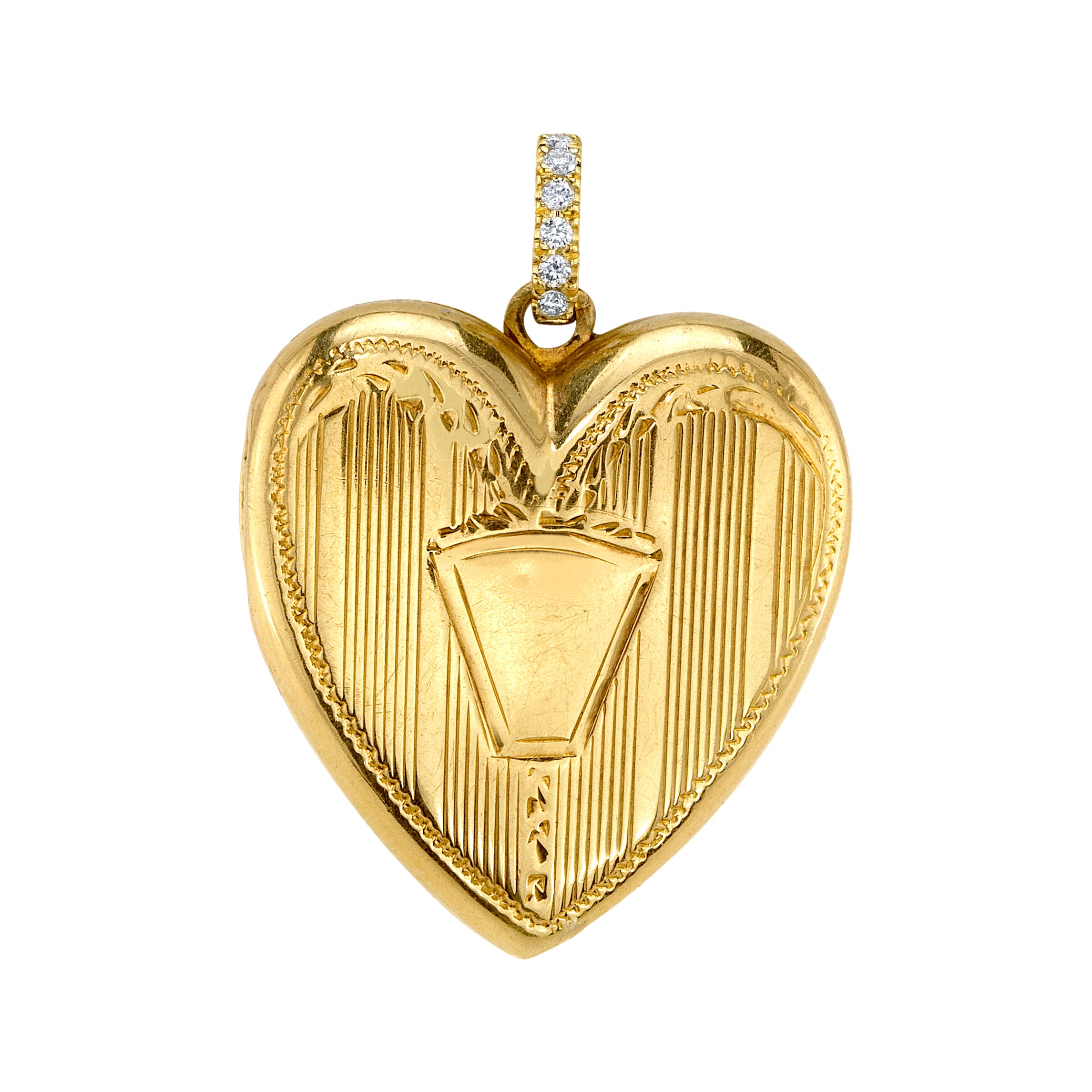 Vintage Heart Locket with Diamond Bail Charm Roseark Vintage Linear Heart Locket
