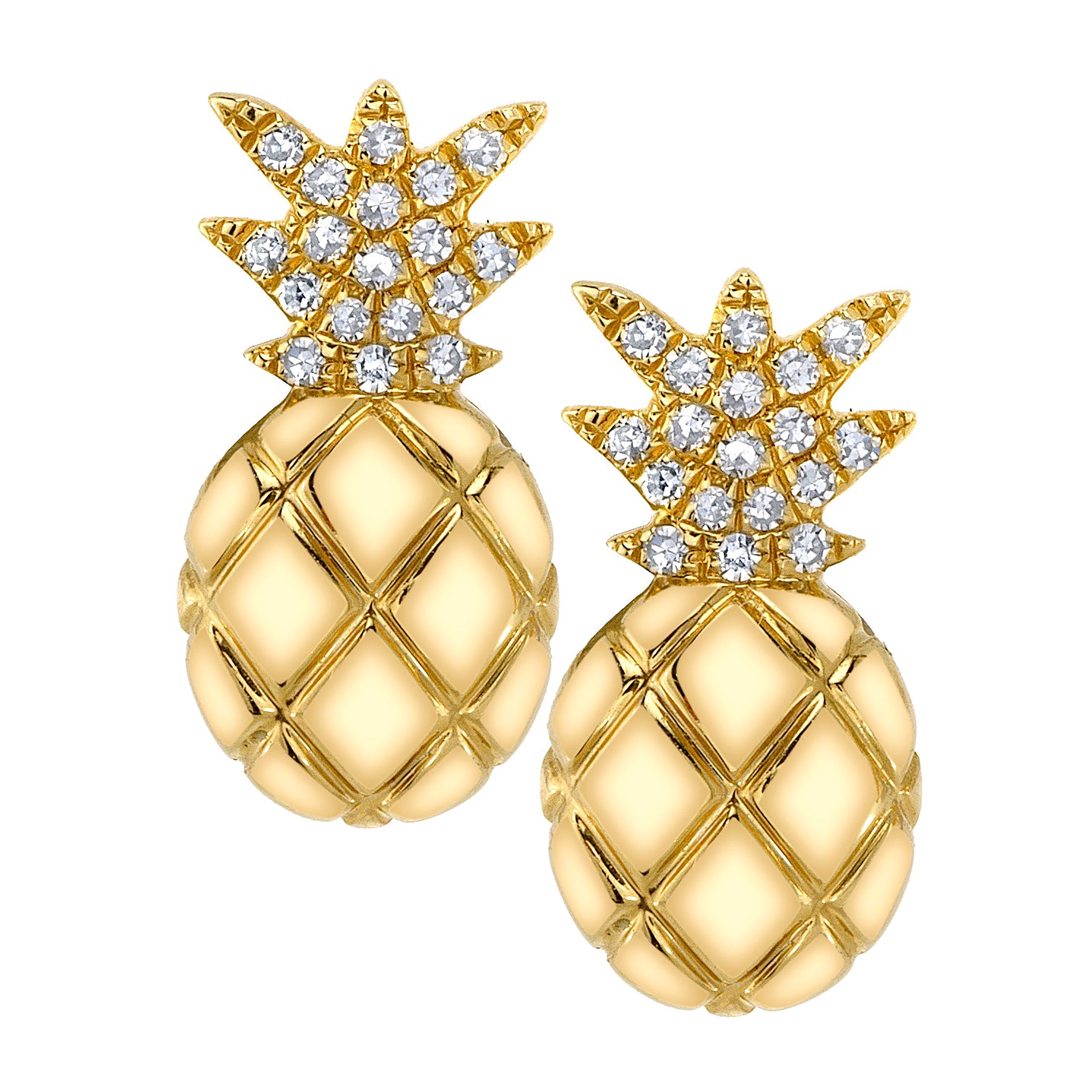 Pineapple Stud with Diamonds Stud Earrings Roseark Deux Pair