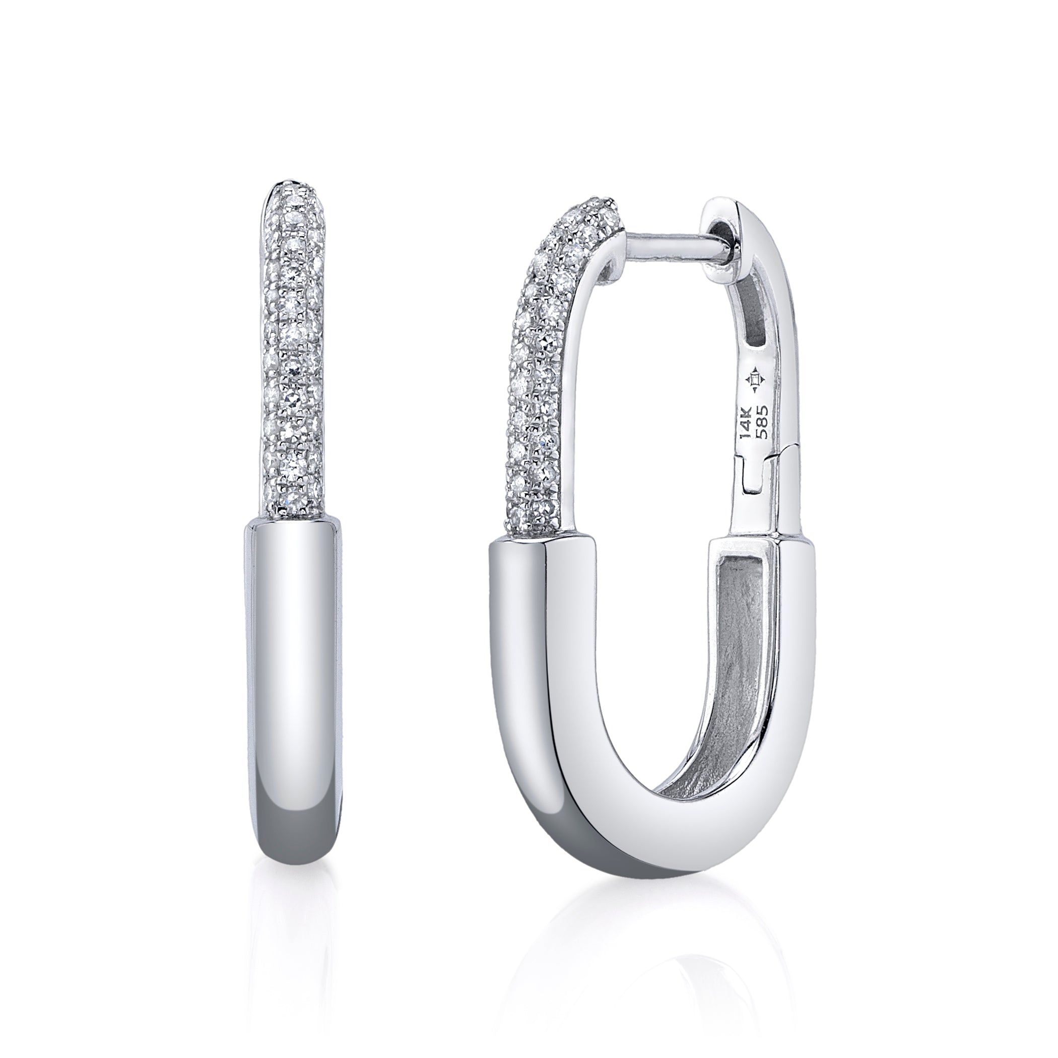 Pave Diamond Carabiner Hoop Hoop Earrings Roseark Deux Pair White Gold