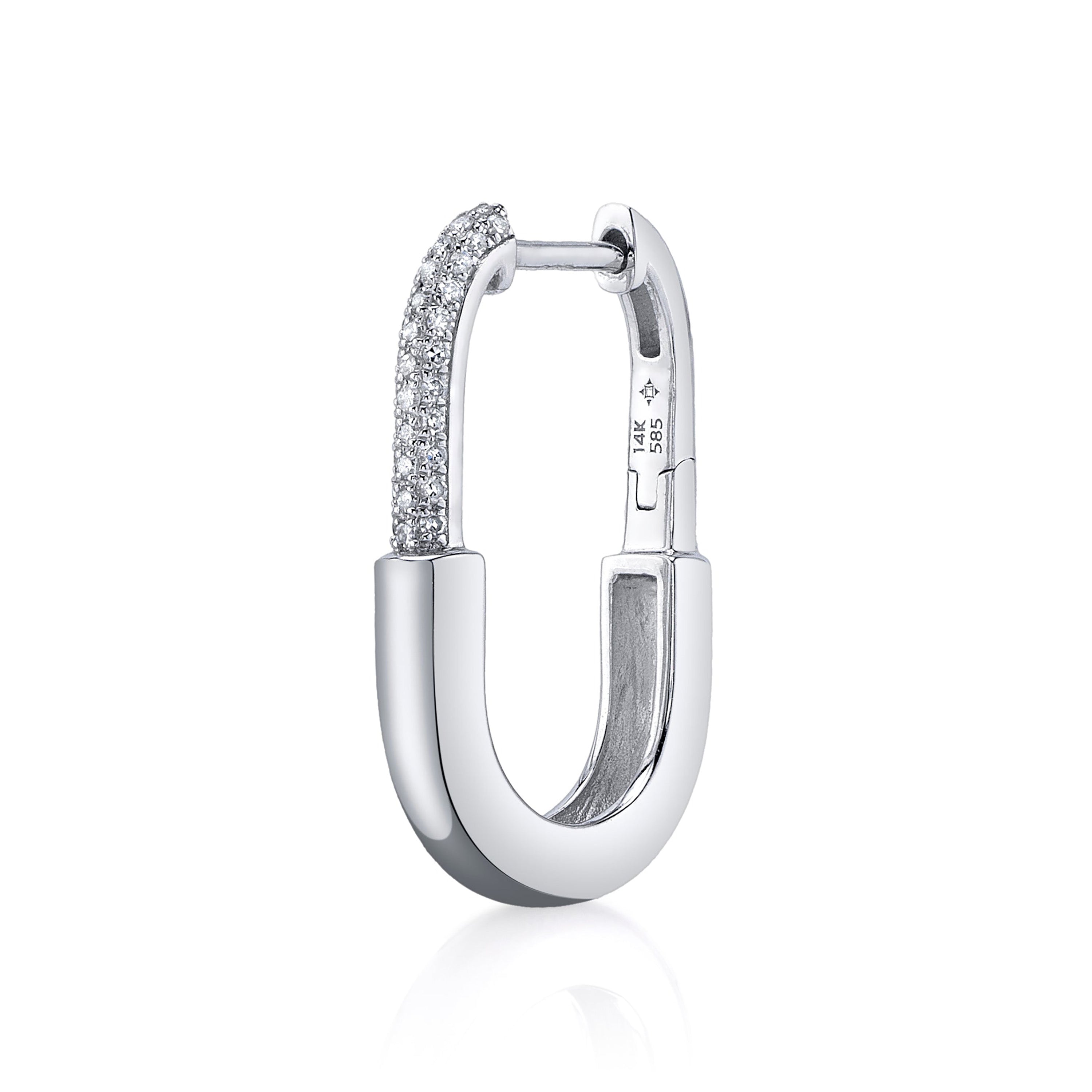 Pave Diamond Carabiner Hoop Hoop Earrings Roseark Deux Single White Gold