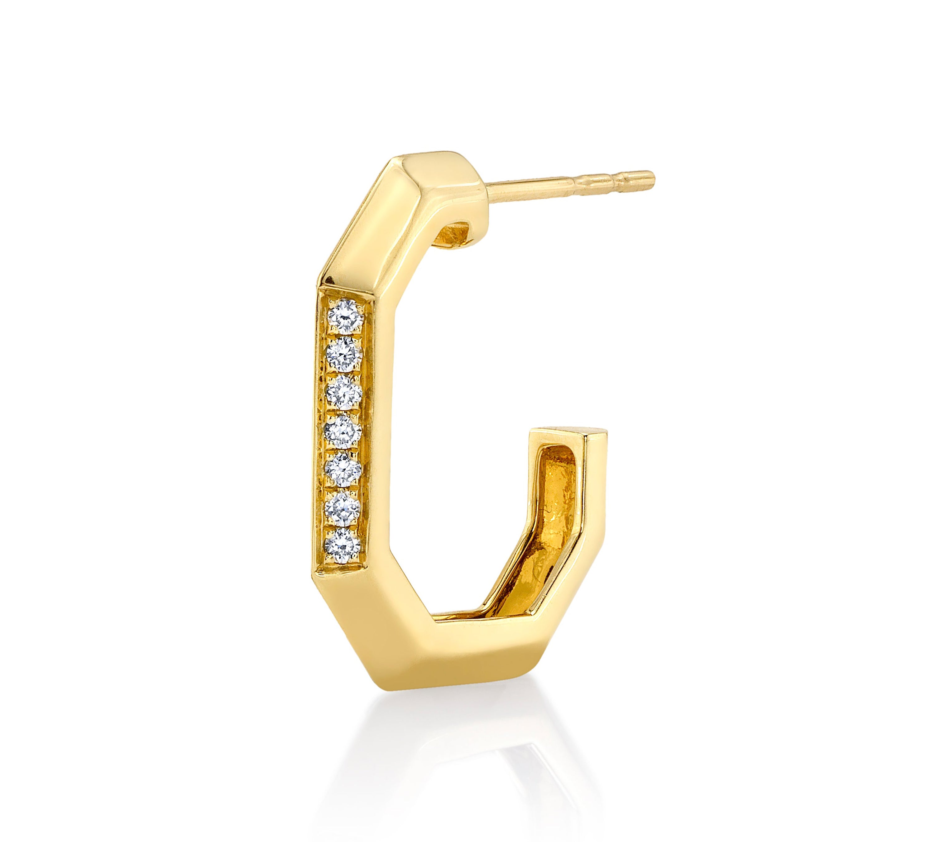 Diamond Angular Half-Hoop Huggie Earrings Roseark Deux Single  
