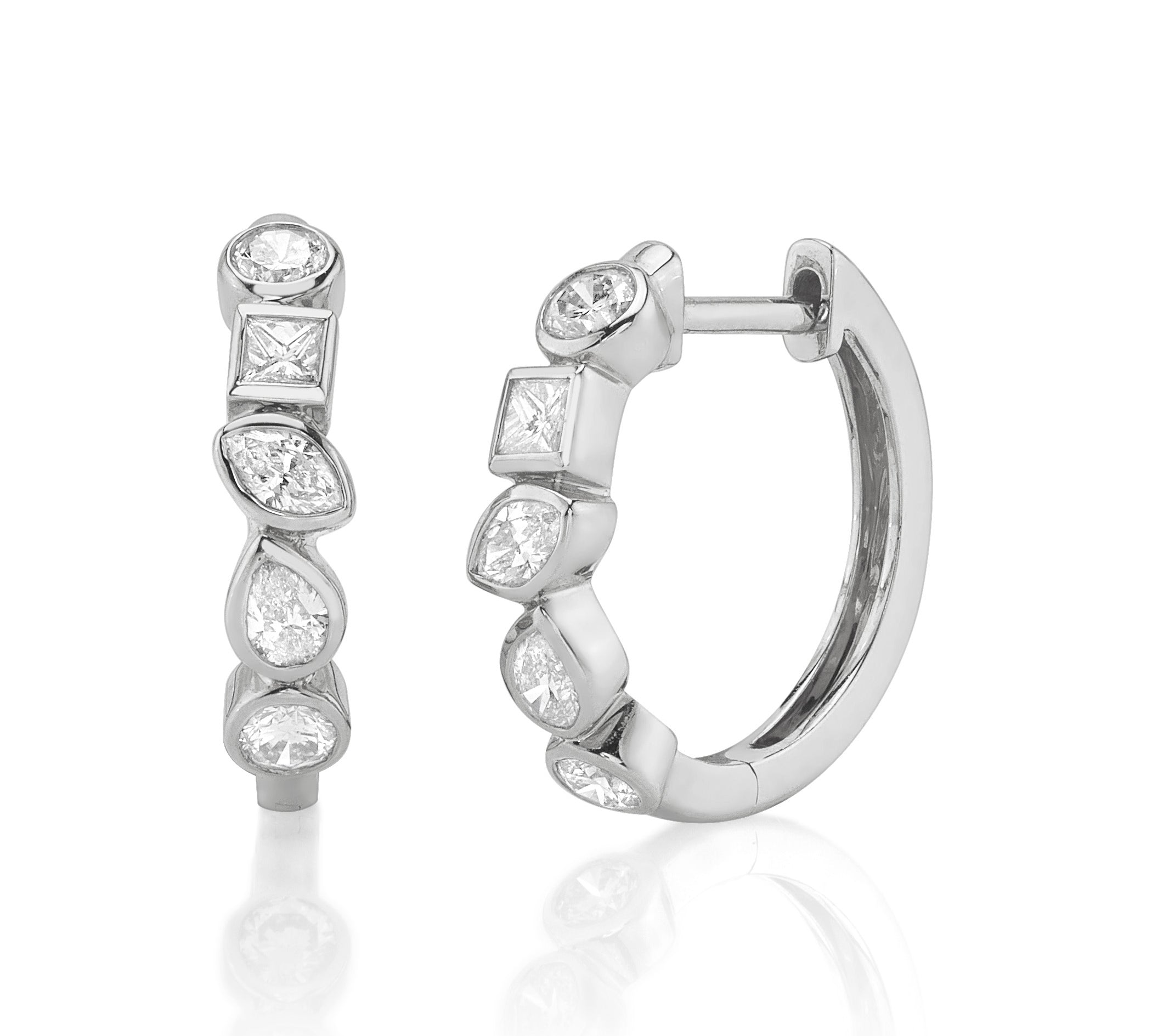 Diamond Bezel-Shapes Hoop Huggie Earrings Roseark Deux