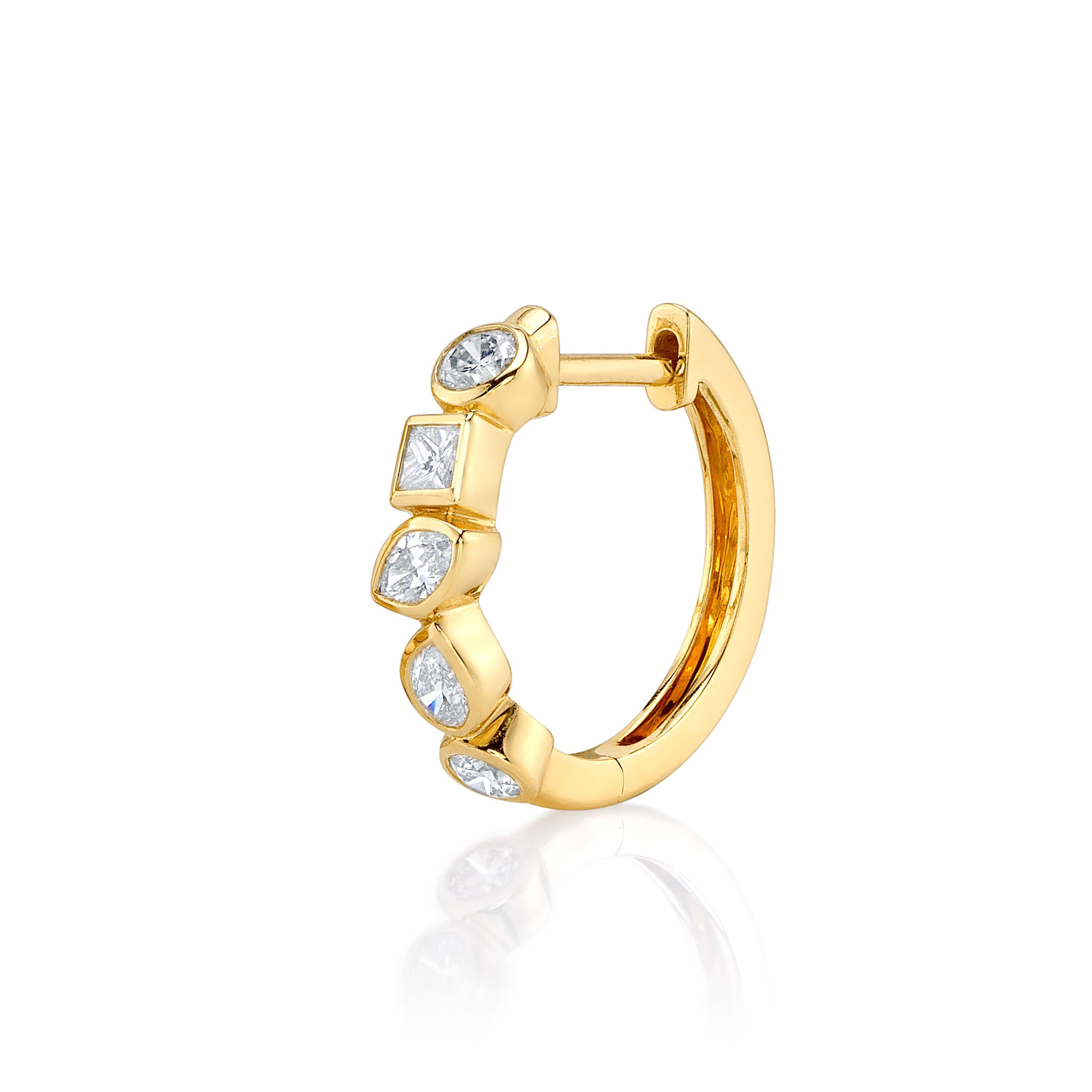 Diamond Bezel-Shapes Hoop Huggie Earrings Roseark Deux Single