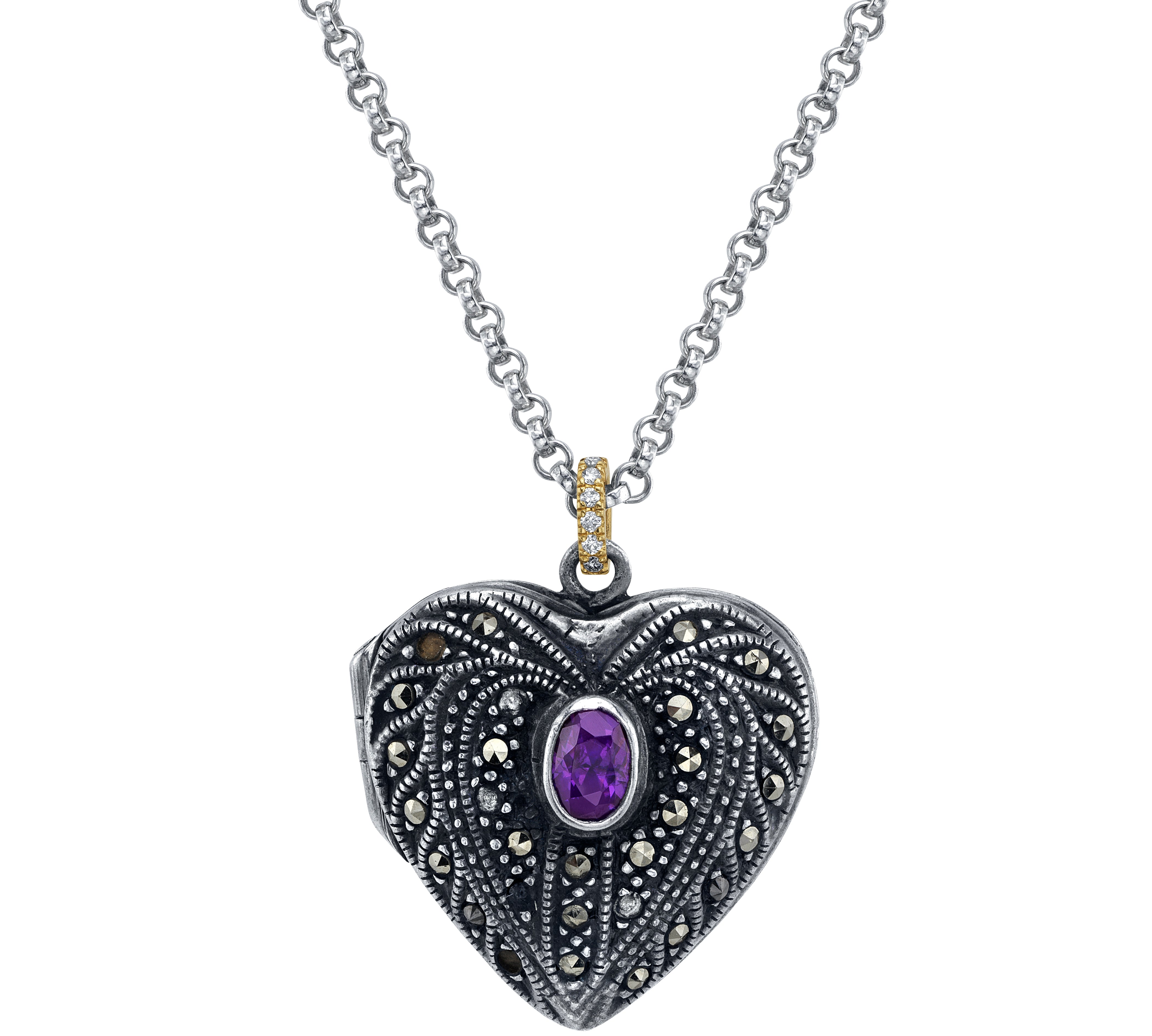 Vintage Sterling Locket with Amethyst Pendant Necklace Roseark Vintage