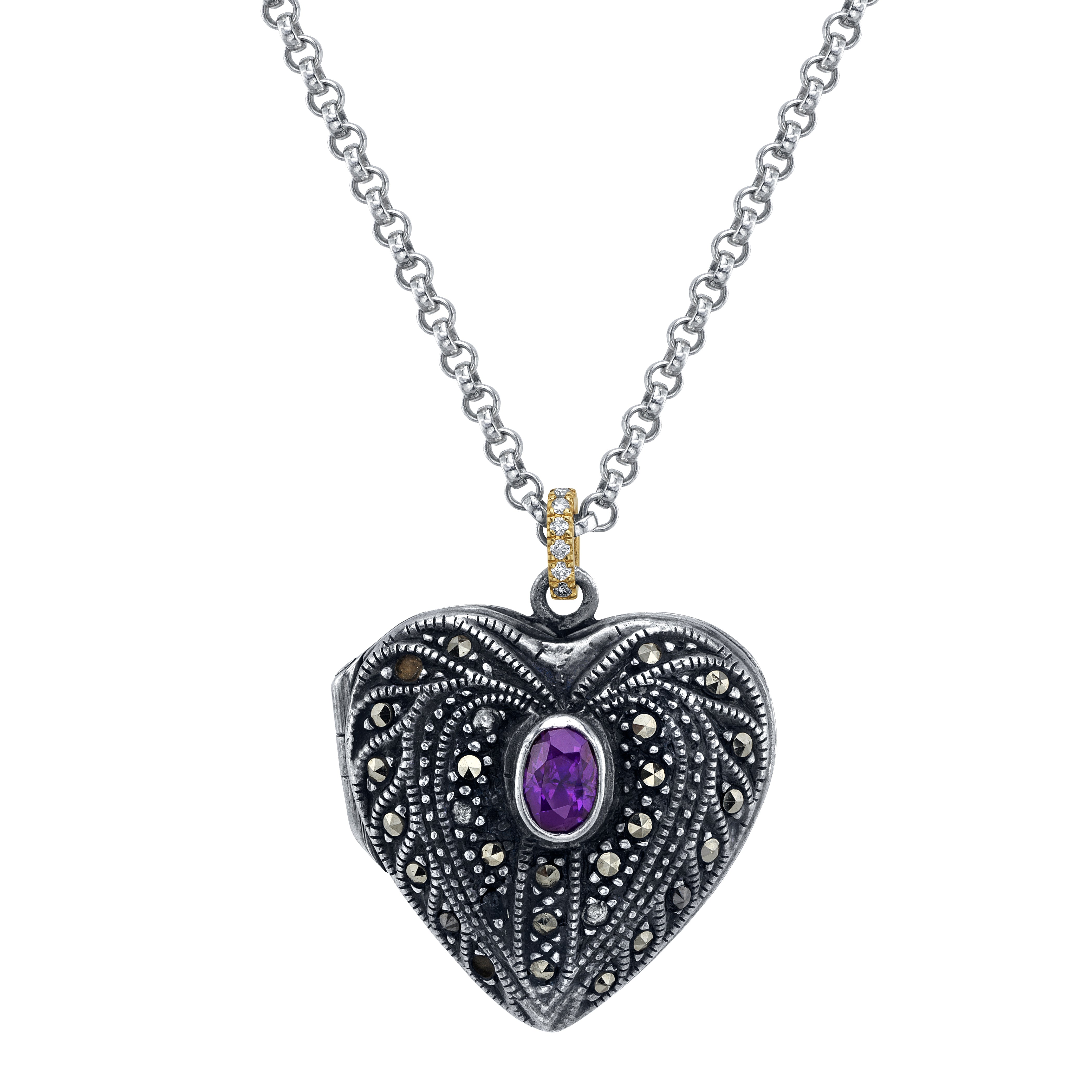 Vintage Sterling Locket with Amethyst Pendant Necklace Roseark Vintage