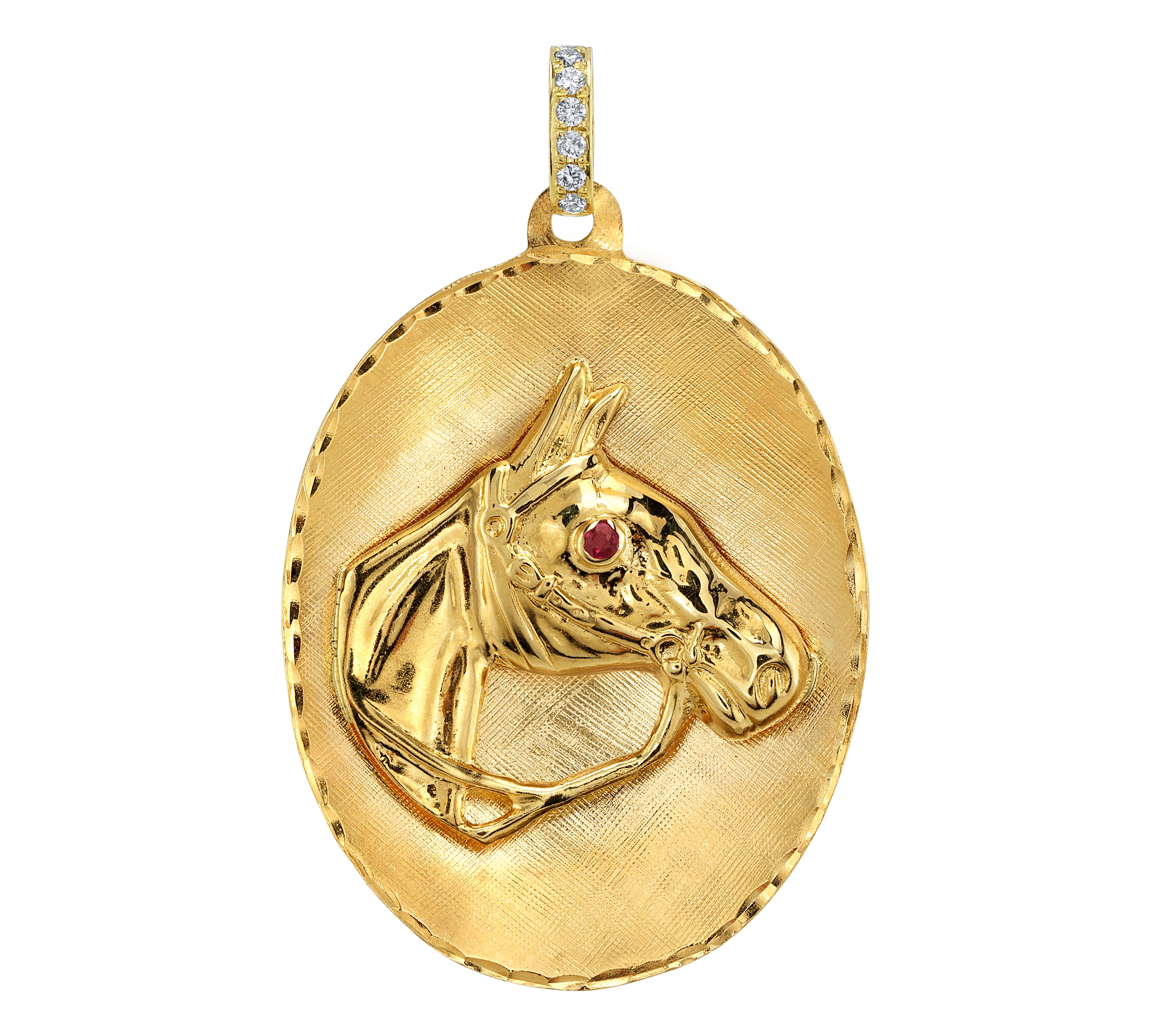 Vintage Ruby Eye Horse Charm with Diamond Bale Pendant Roseark Estate