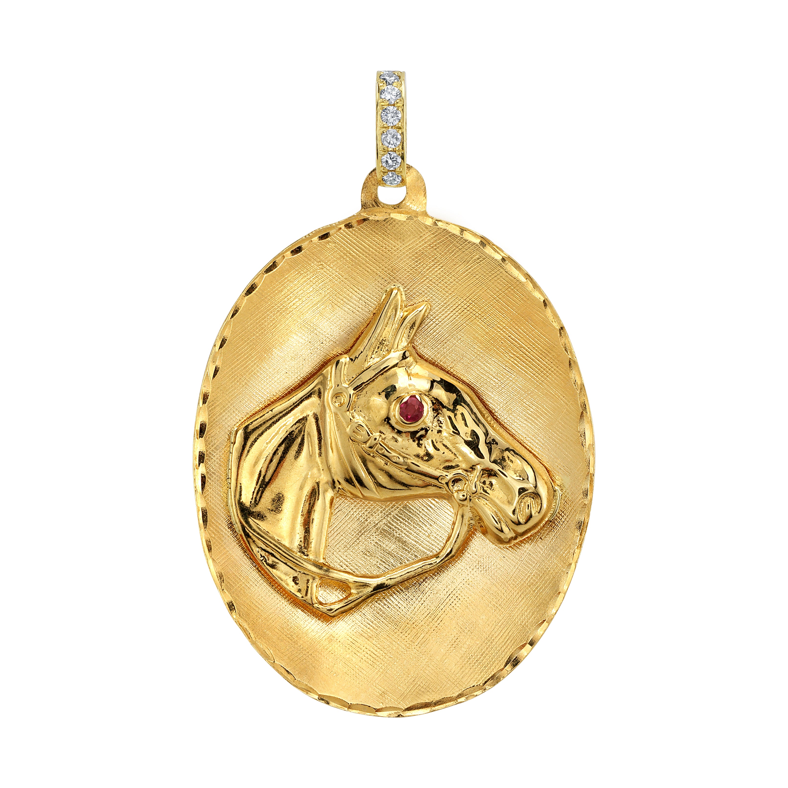 Vintage Ruby Eye Horse Charm with Diamond Bale Pendant Roseark Estate