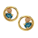 Topaz Moonstone Circular Hoop Studs Stud Earrings Looma Pair