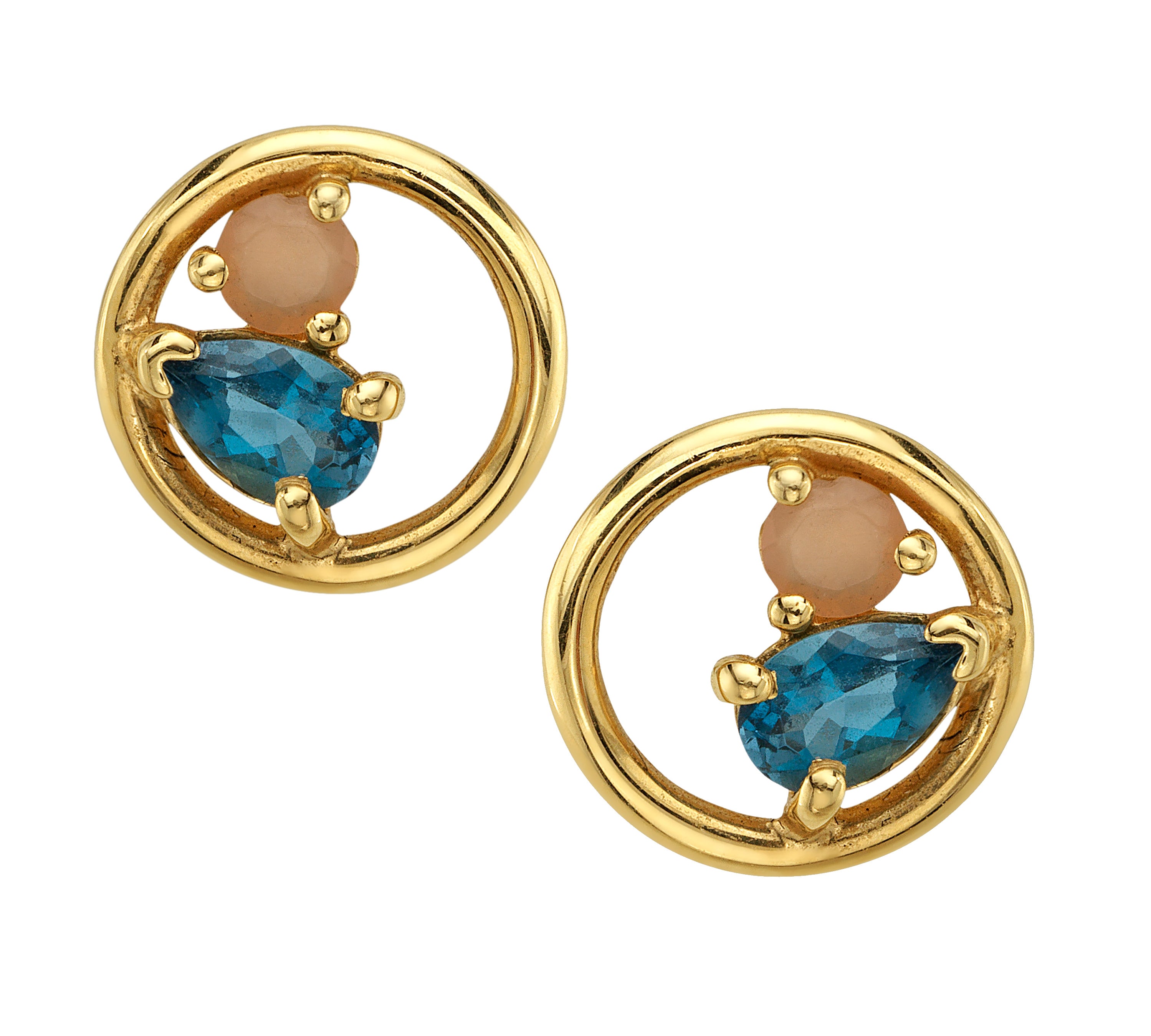 Topaz Moonstone Circular Hoop Studs Stud Earrings Looma Pair