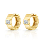 Ridged Huggie with Emerald Cut Diamond Huggie Earrings Roseark Deux Pair