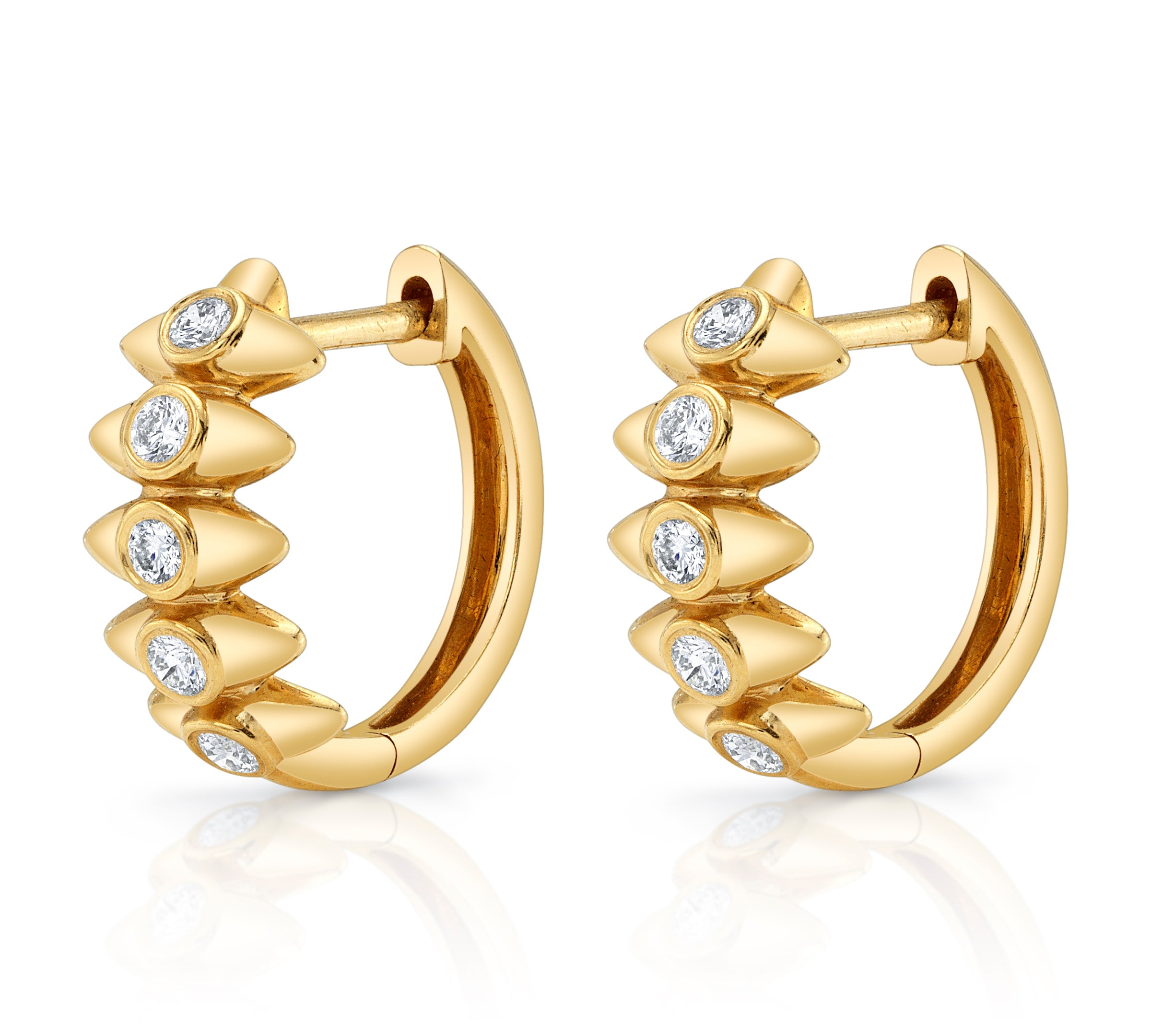 Bezel Diamond Line Spike Huggie Huggie Earrings Roseark Deux Pair