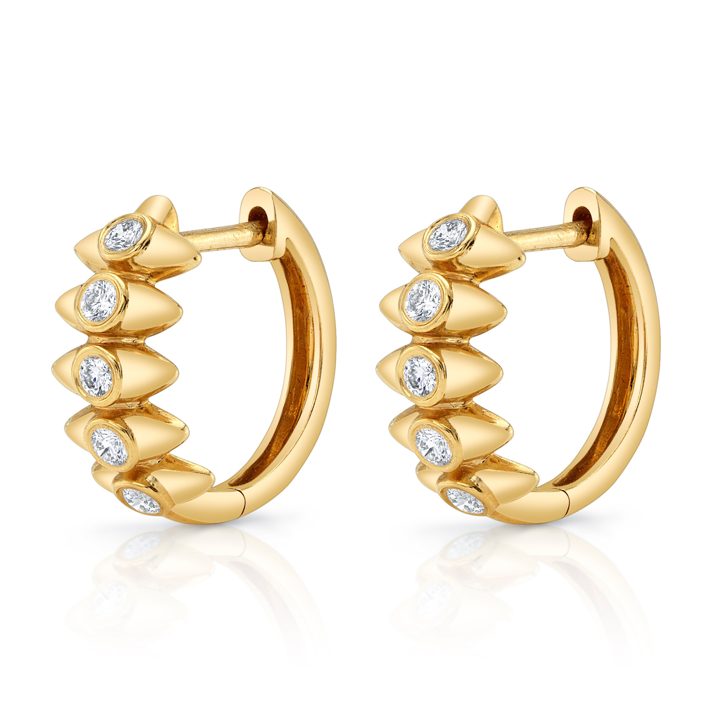 Bezel Diamond Line Spike Huggie Huggie Earrings Roseark Deux Pair