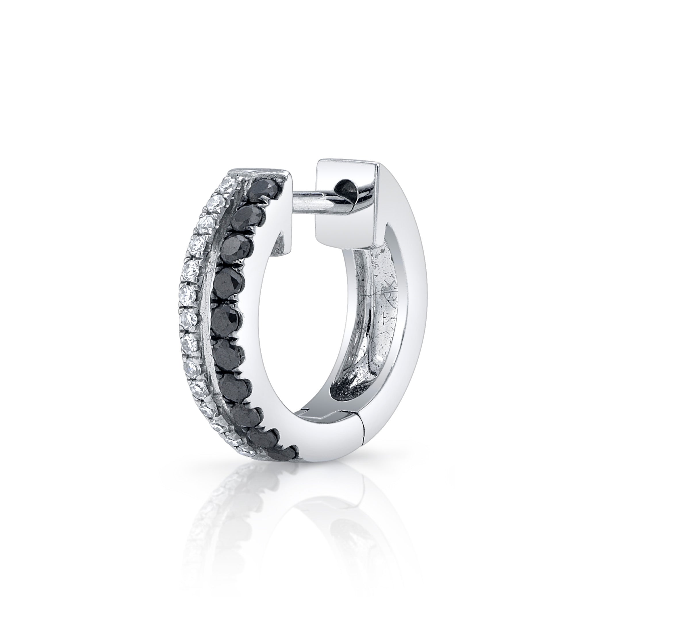 Black and White Diamond Hoop Huggie Earrings Roseark Deux White Gold Single