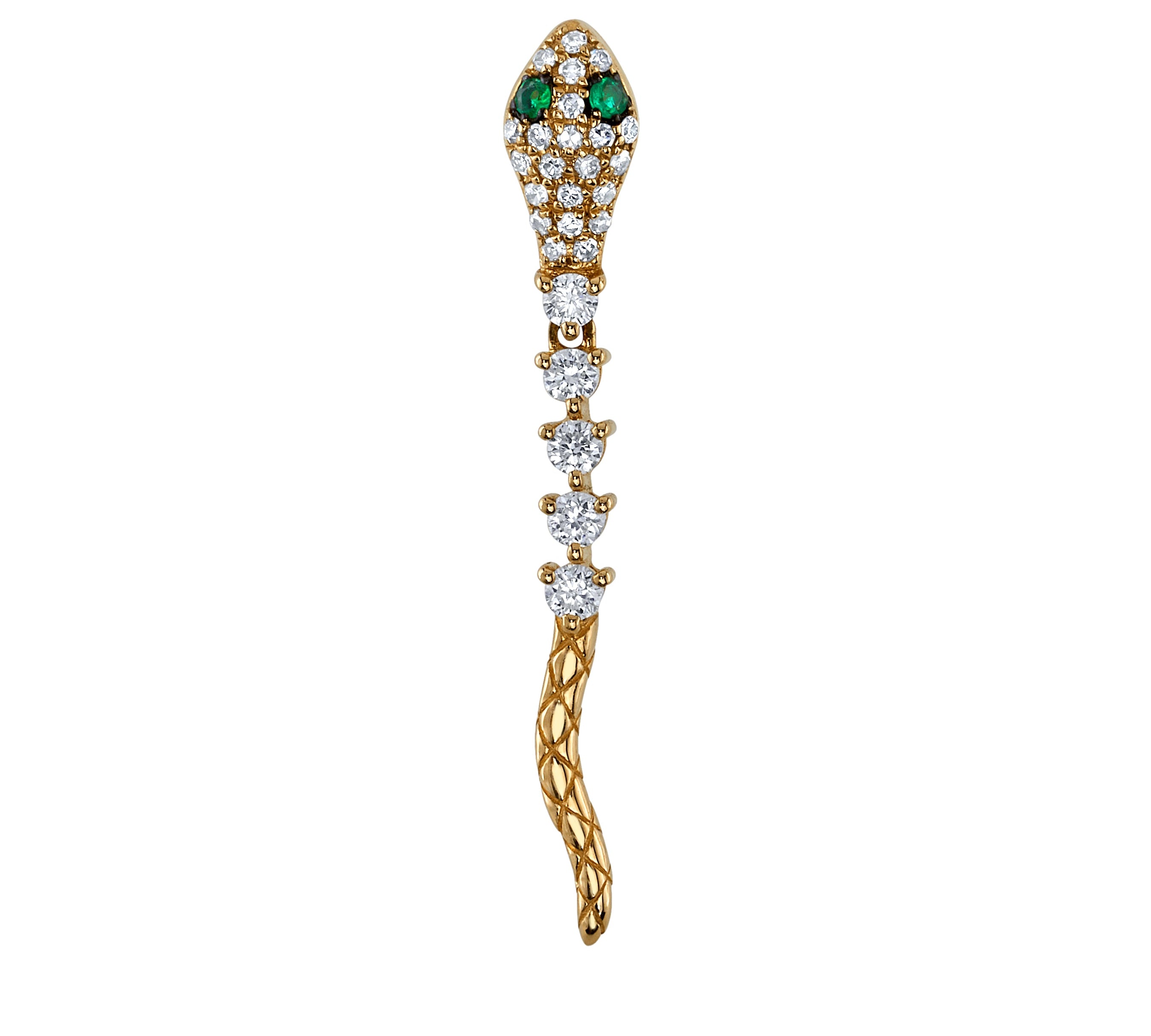 Pave Diamond Hanging Snake Stud Stud Earrings Roseark Deux Y.Gold and Emerald