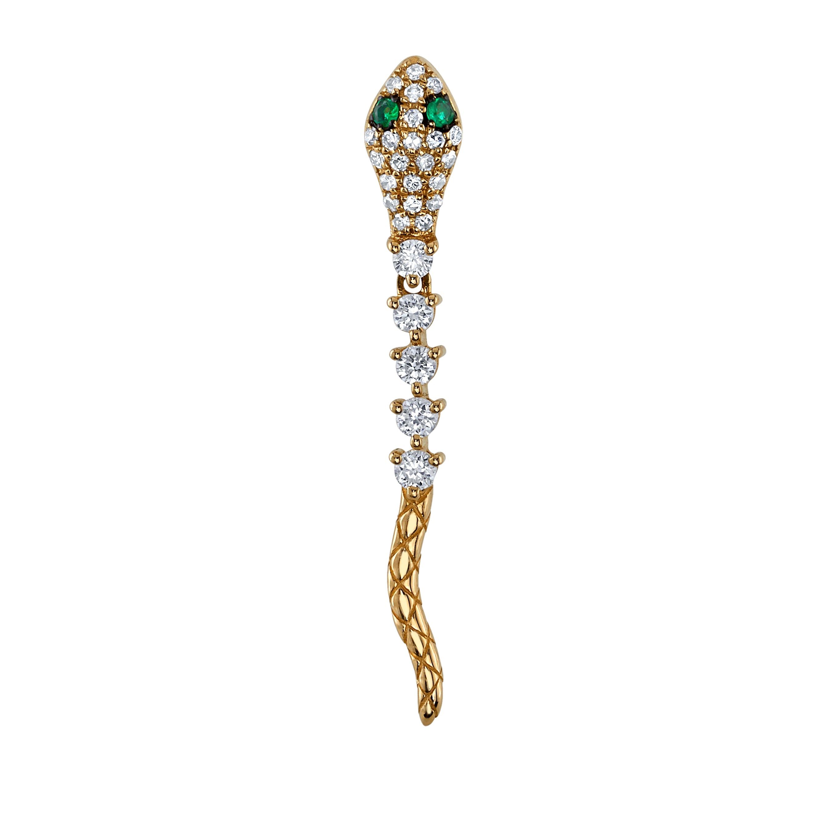 Pave Diamond Hanging Snake Stud Stud Earrings Roseark Deux Y.Gold and Emerald