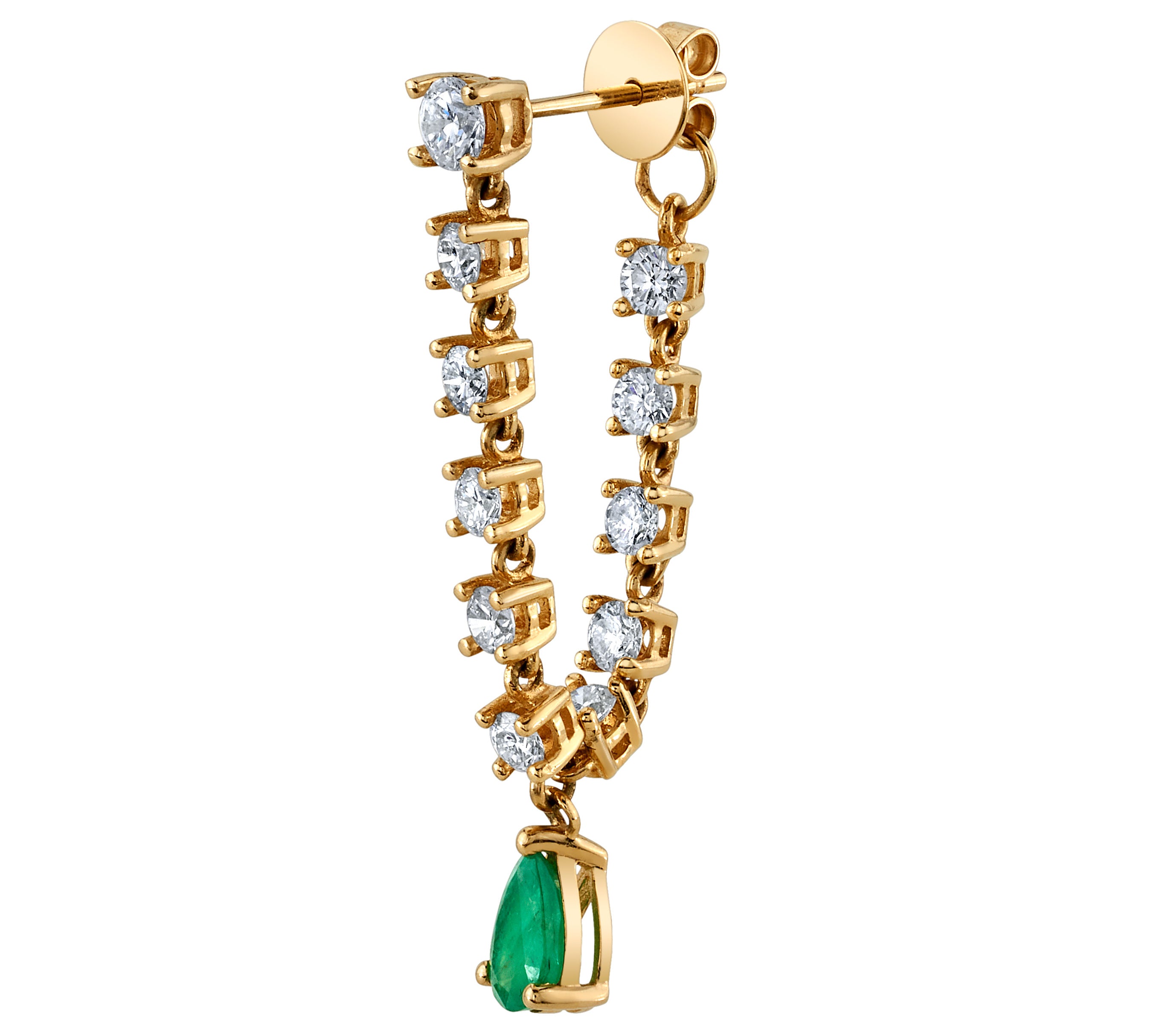 Diamond Chain Earring with Emerald Drop Drop Earrings Roseark Deux Single  