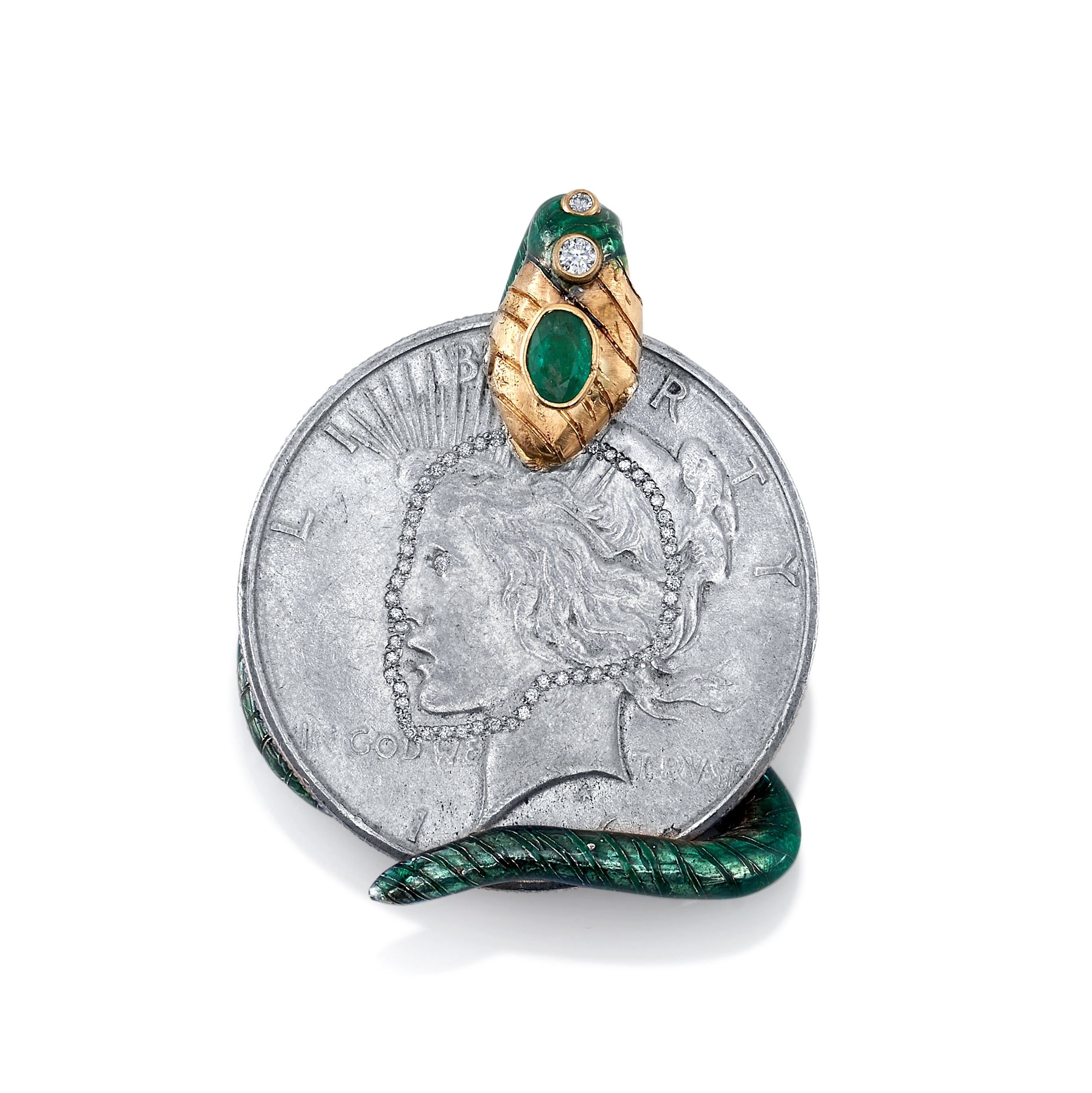 Emerald and Diamond Coin Pendant Pendant Stones of Character   
