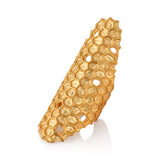 Distressed Honeycomb Ring Statement Ring Queen Vee Yellow Gold 6.5