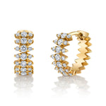 Diamond-Set Spike Huggie Huggie Earrings Roseark Deux Yellow Gold Pair 