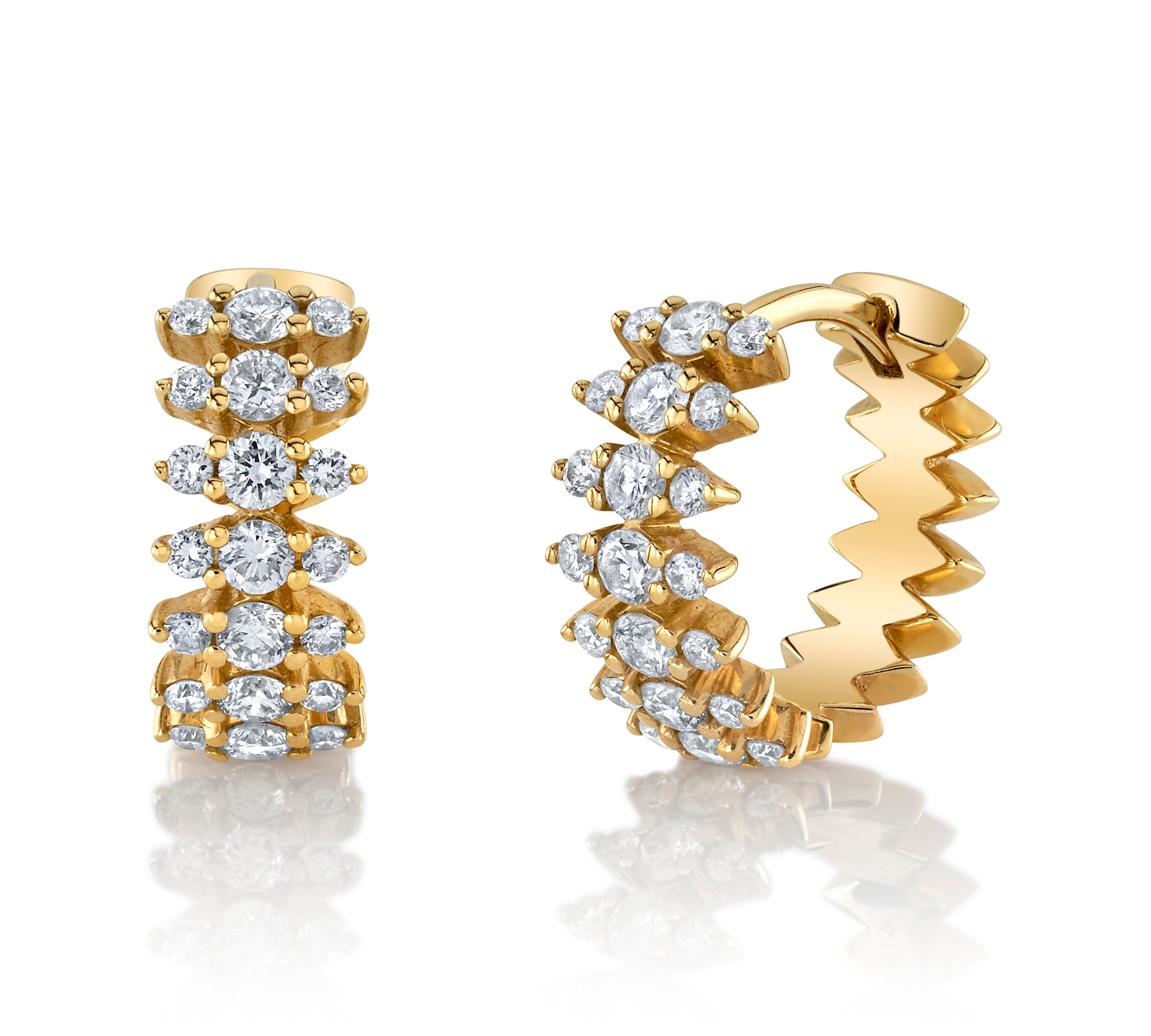 Diamond-Set Spike Huggie Huggie Earrings Roseark Deux Yellow Gold Pair 