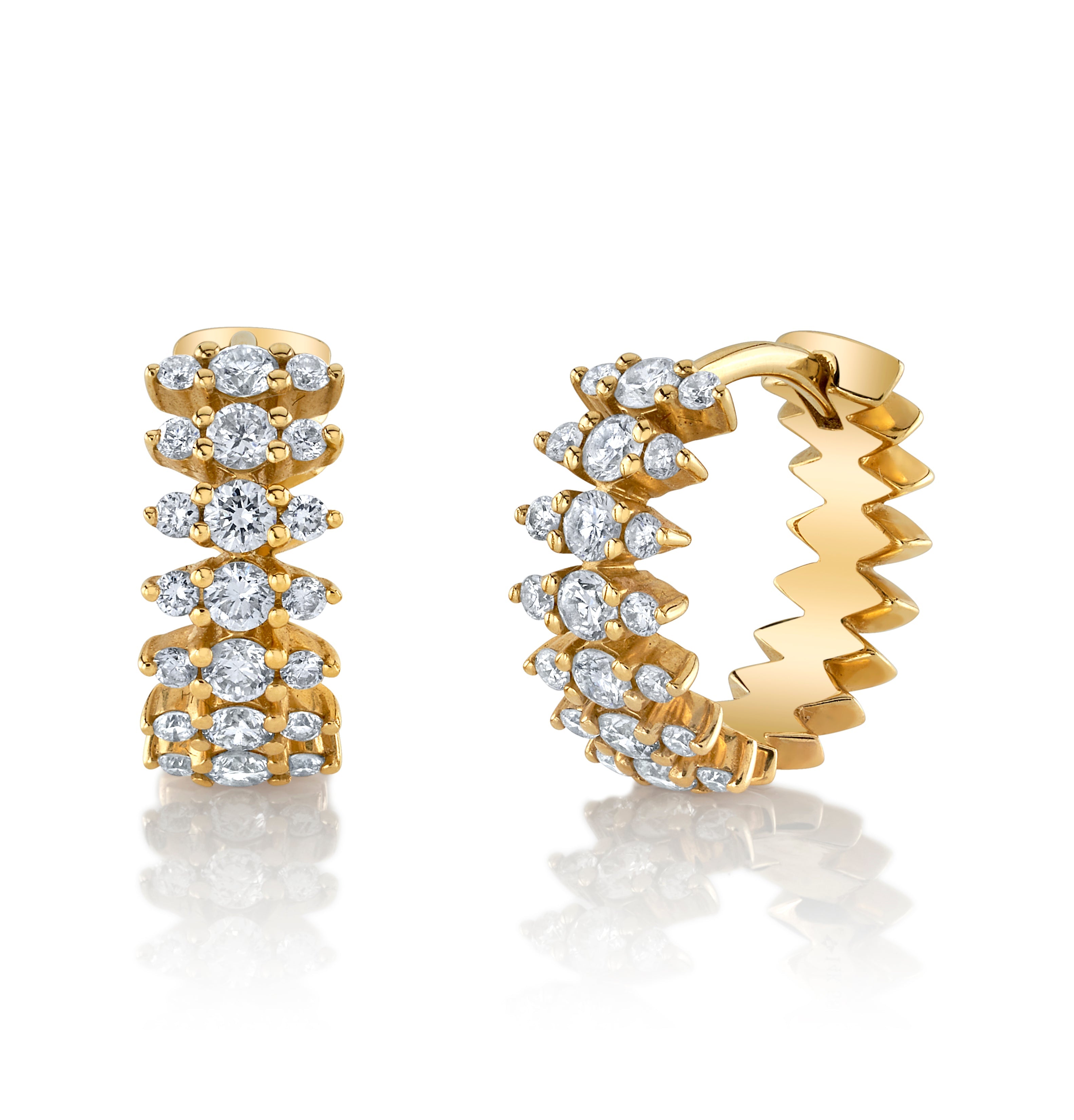 Diamond-Set Spike Huggie Huggie Earrings Roseark Deux Yellow Gold Pair 
