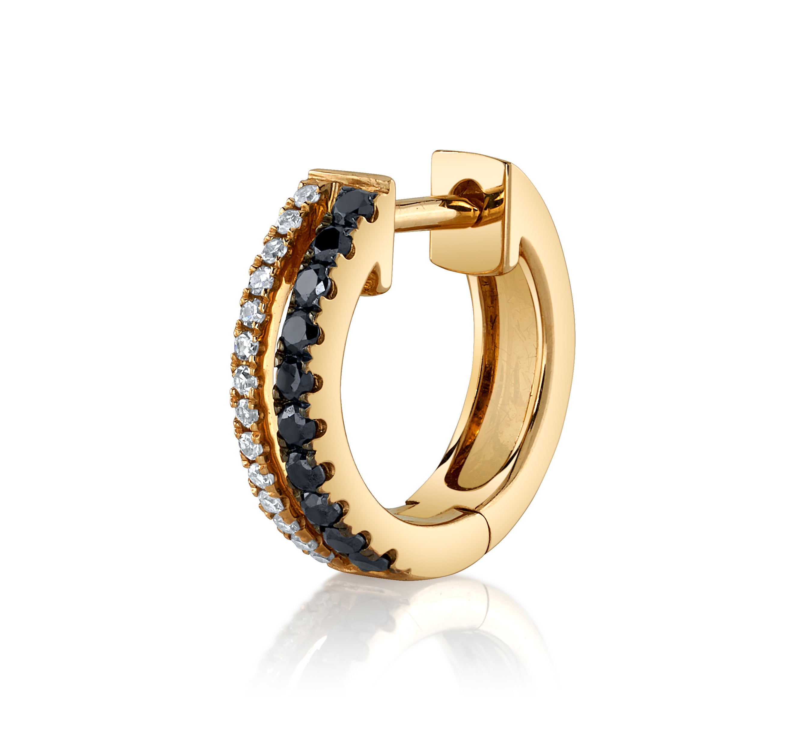 Black and White Diamond Hoop Huggie Earrings Roseark Deux Yellow Gold Single