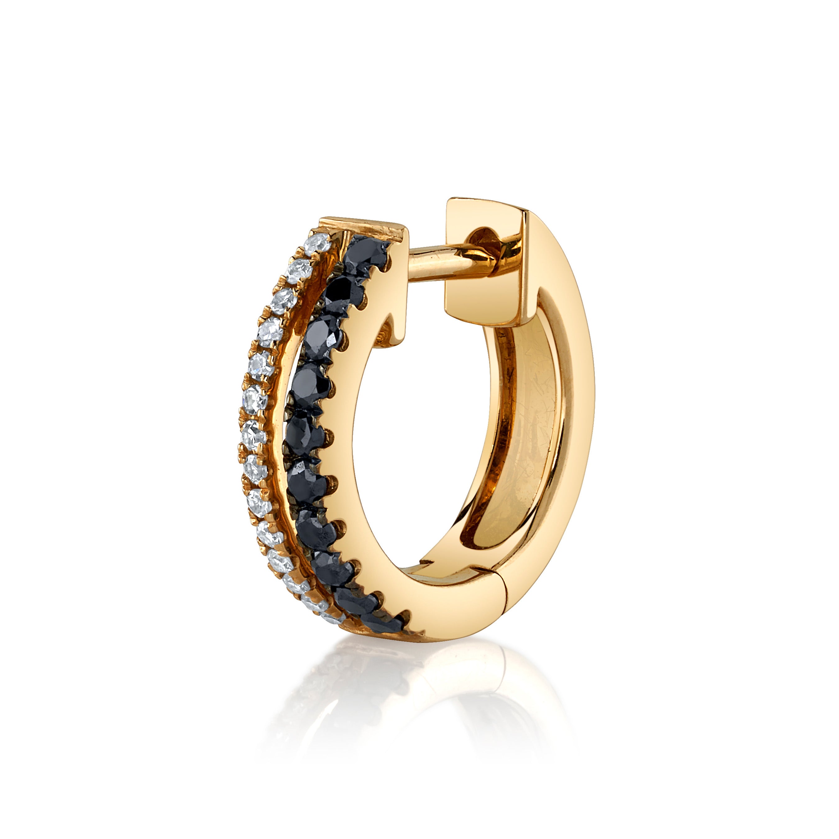 Black and White Diamond Hoop Huggie Earrings Roseark Deux Yellow Gold Single