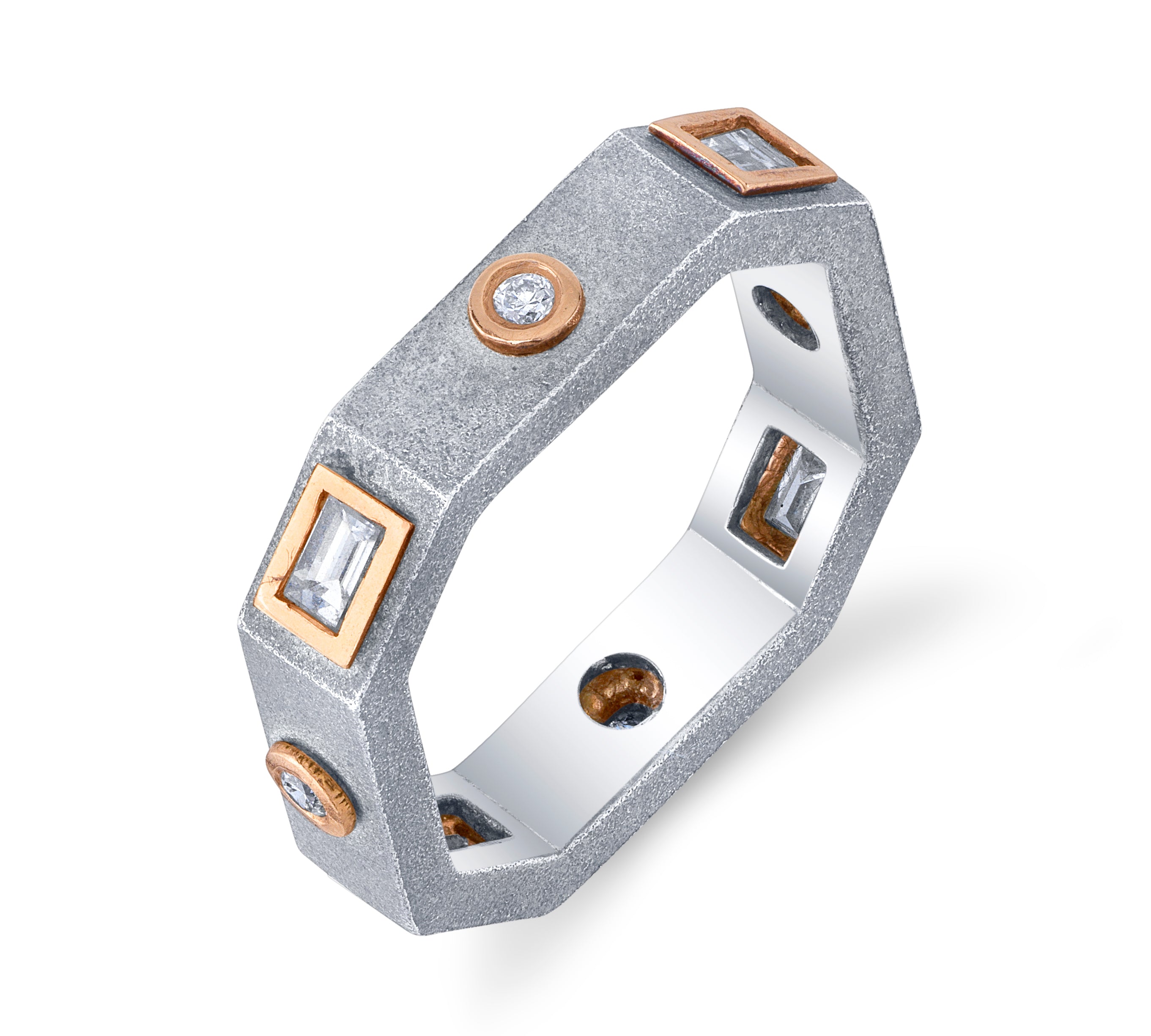 Silver Compass Ring with Inset Diamonds Stack Ring Roseark 6