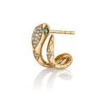 Diamond Snake Half-Huggie with Turquoise Eyes Huggie Earrings Roseark Deux Single  