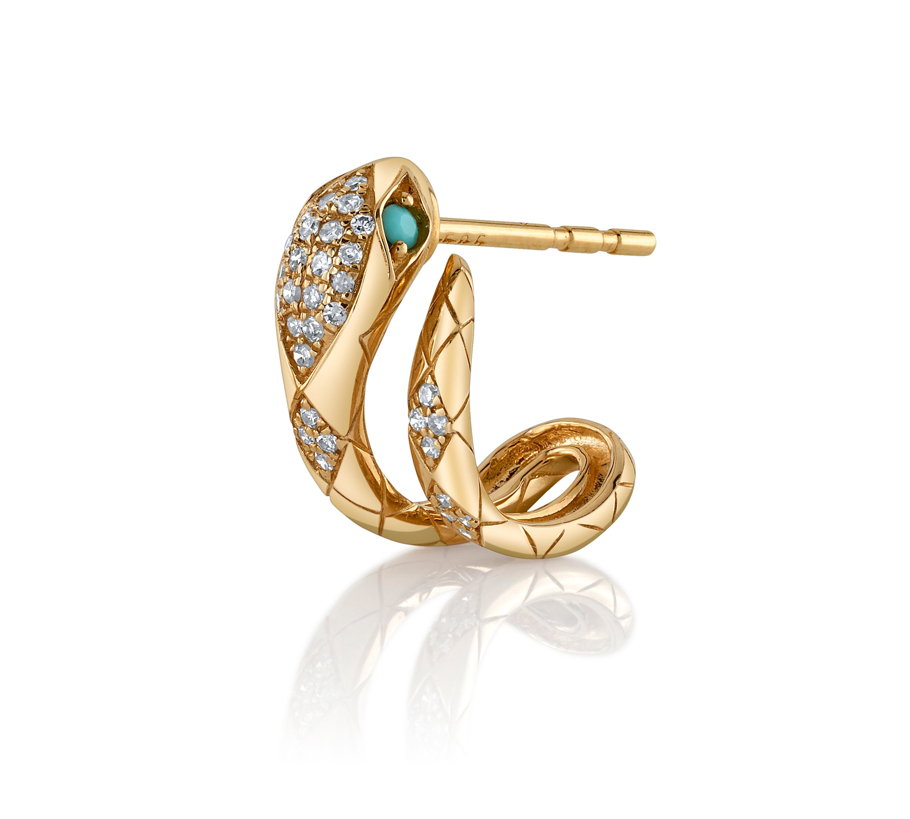 Diamond Snake Half-Huggie with Turquoise Eyes Huggie Earrings Roseark Deux