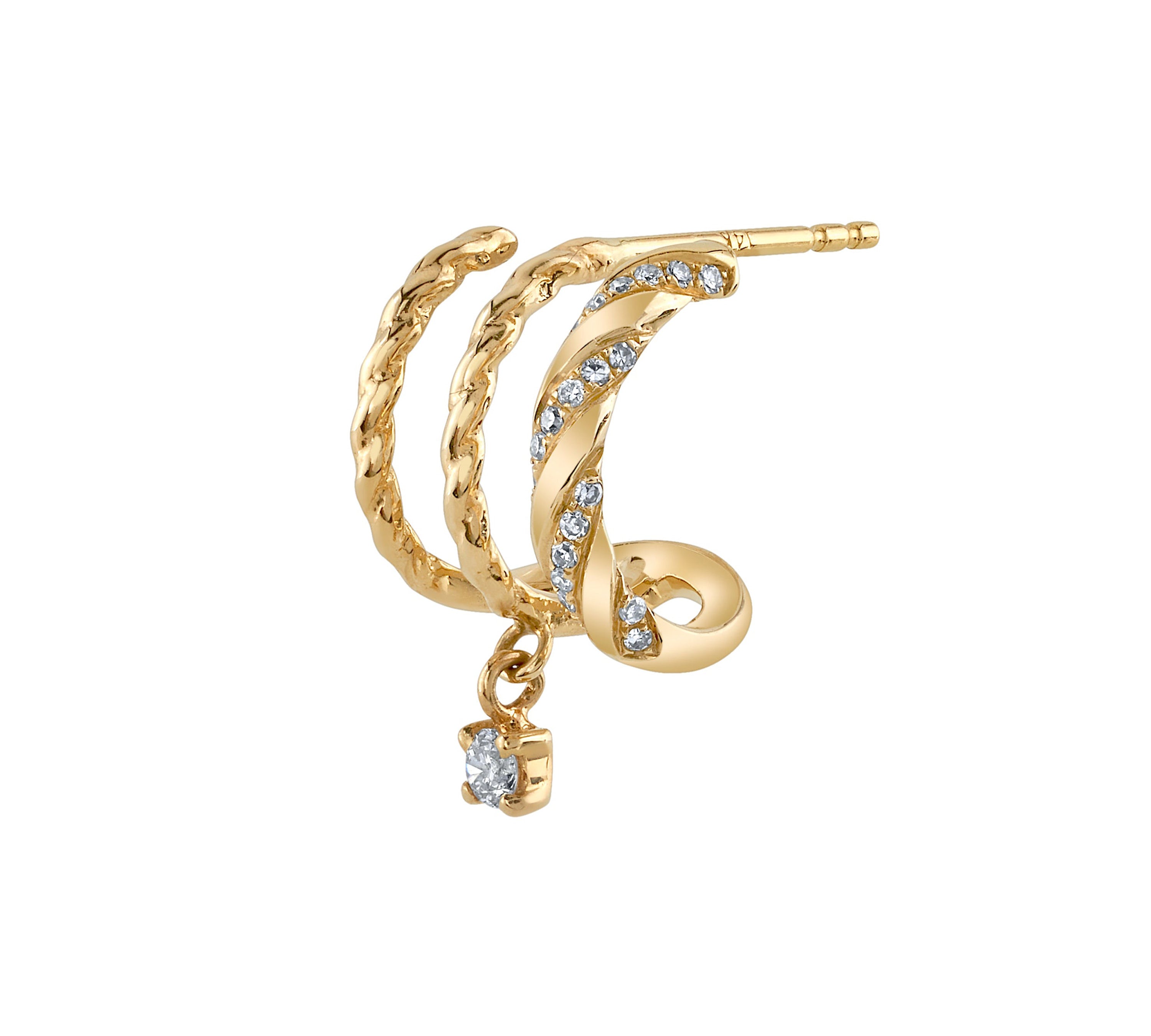 Twisted Half-Huggie Diamond Drop Huggie Earrings Roseark Deux Single  