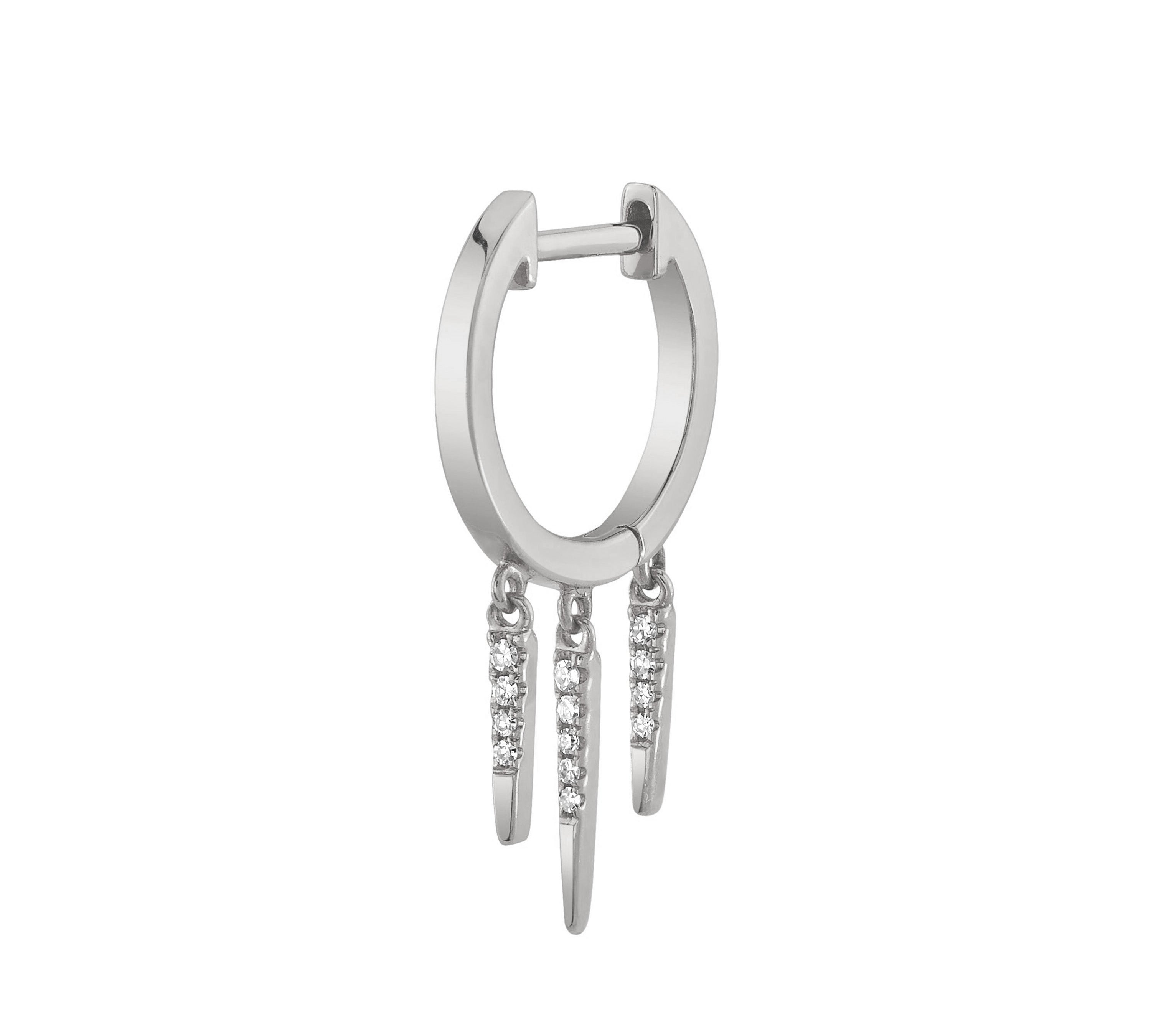 Diamond 3-Fringe Drop Huggie Huggie Earrings Roseark Deux White Gold