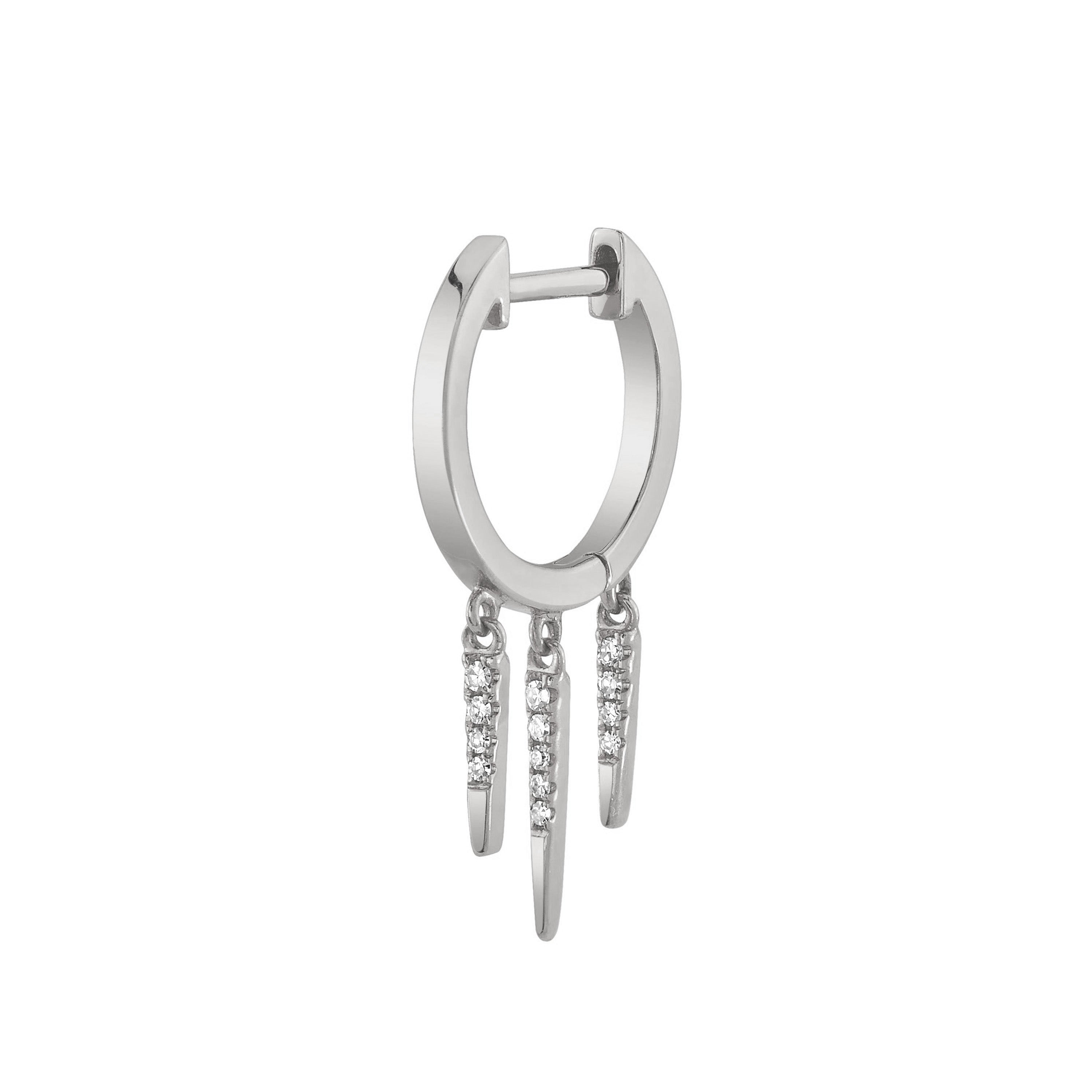Diamond 3-Fringe Drop Huggie Huggie Earrings Roseark Deux White Gold