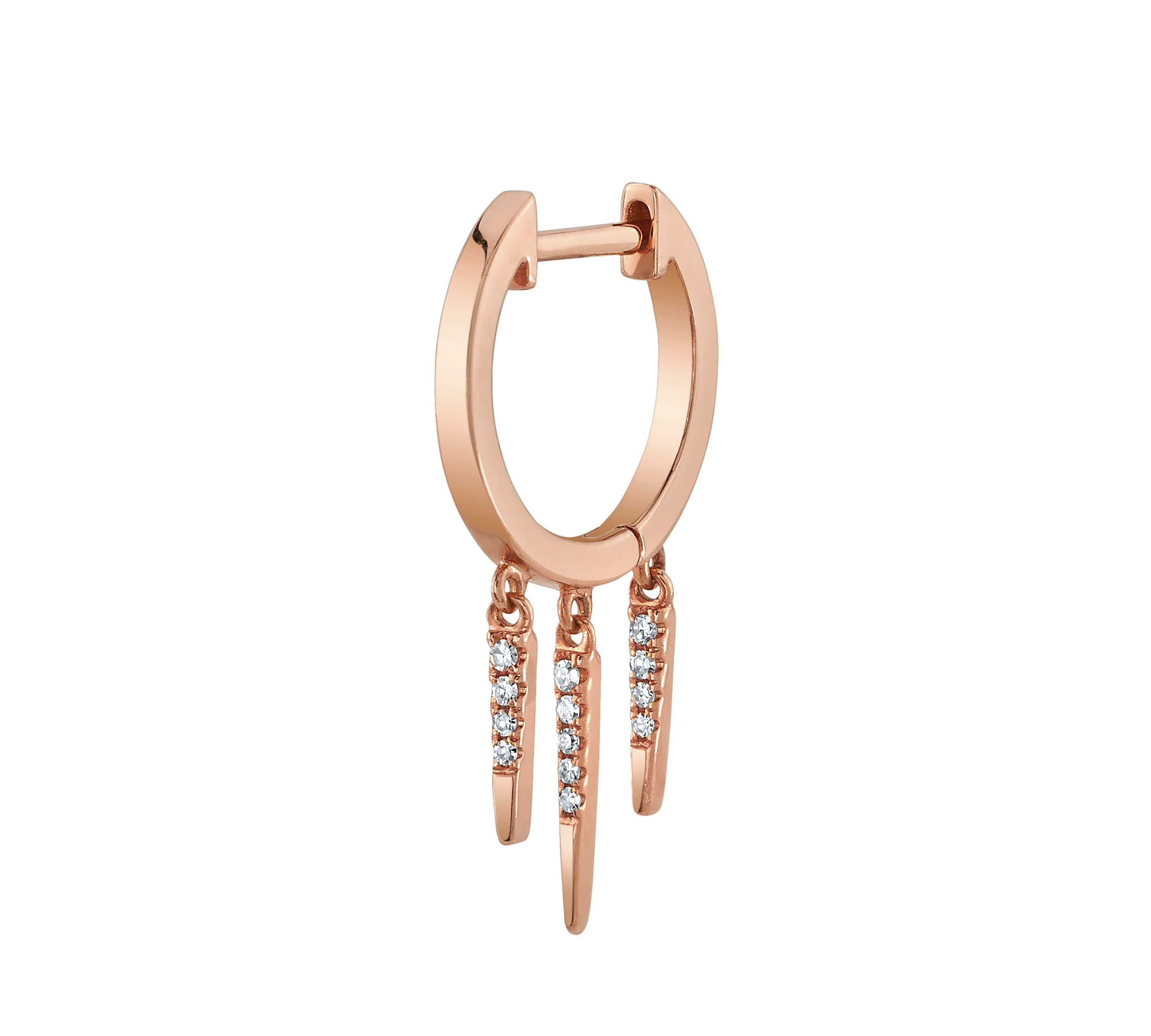 Diamond 3-Fringe Drop Huggie Huggie Earrings Roseark Deux Single Rose gold