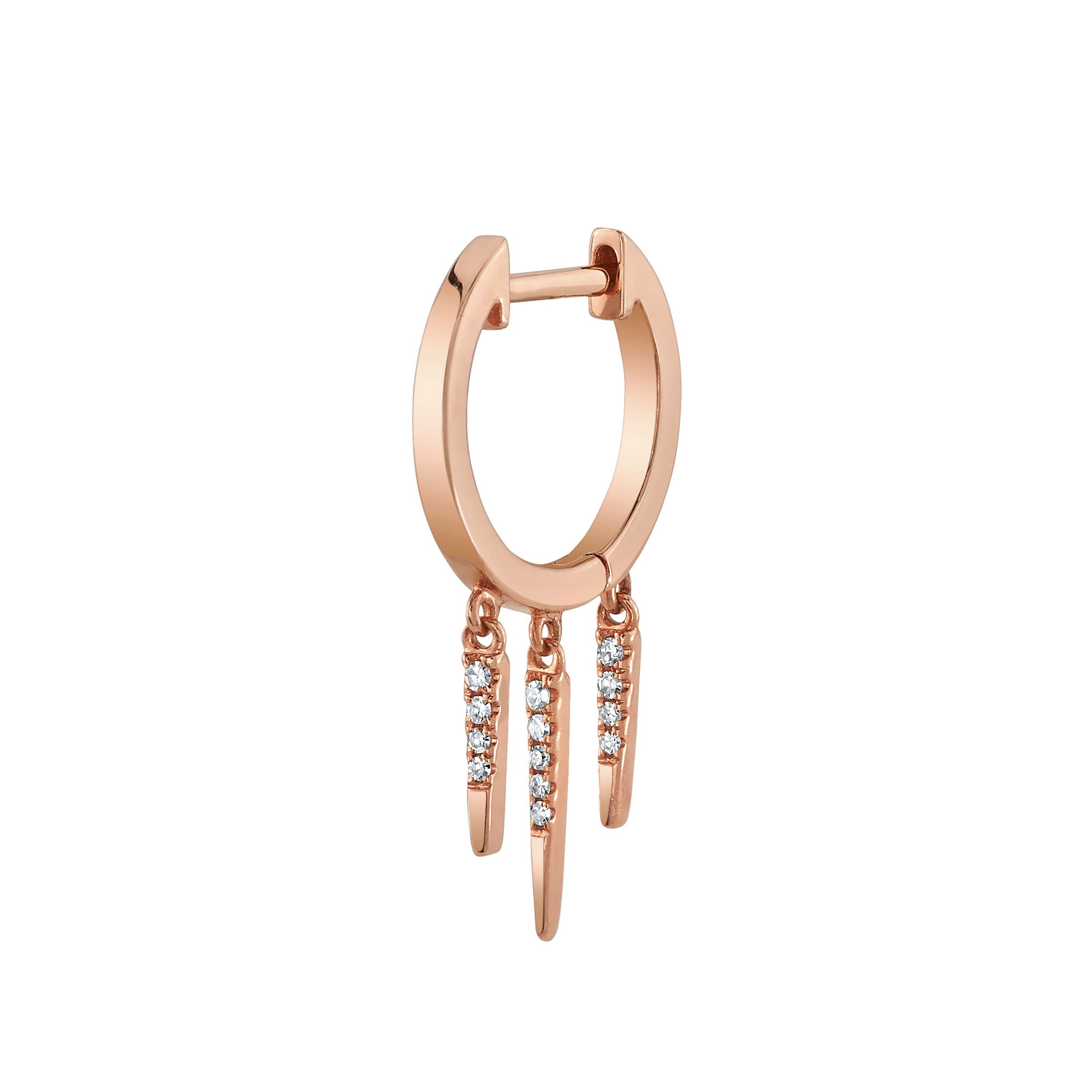 Diamond 3-Fringe Drop Huggie Huggie Earrings Roseark Deux Single Rose gold