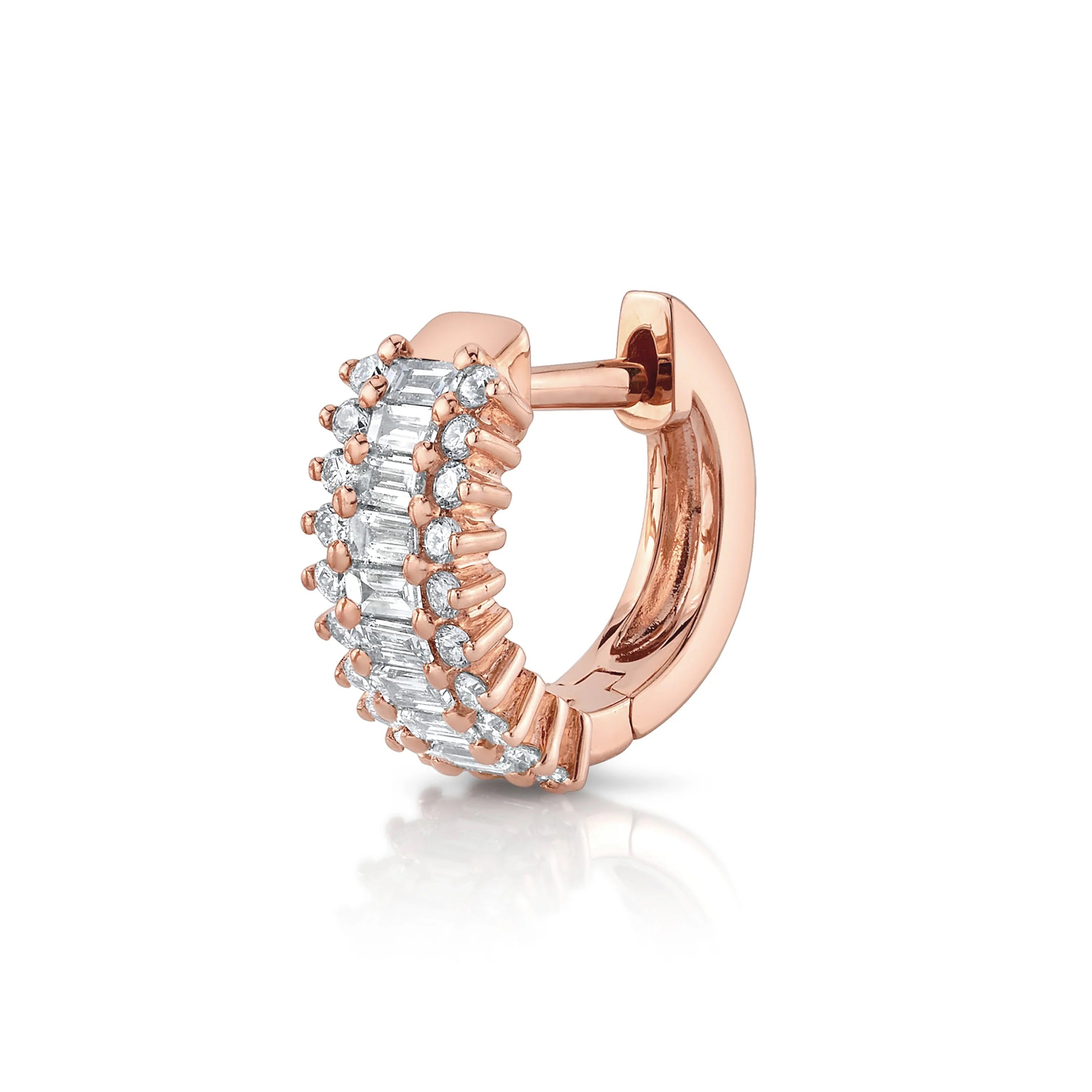Baguette Diamond Railway Huggie Huggie Earrings Roseark Deux Single Rose Gold 