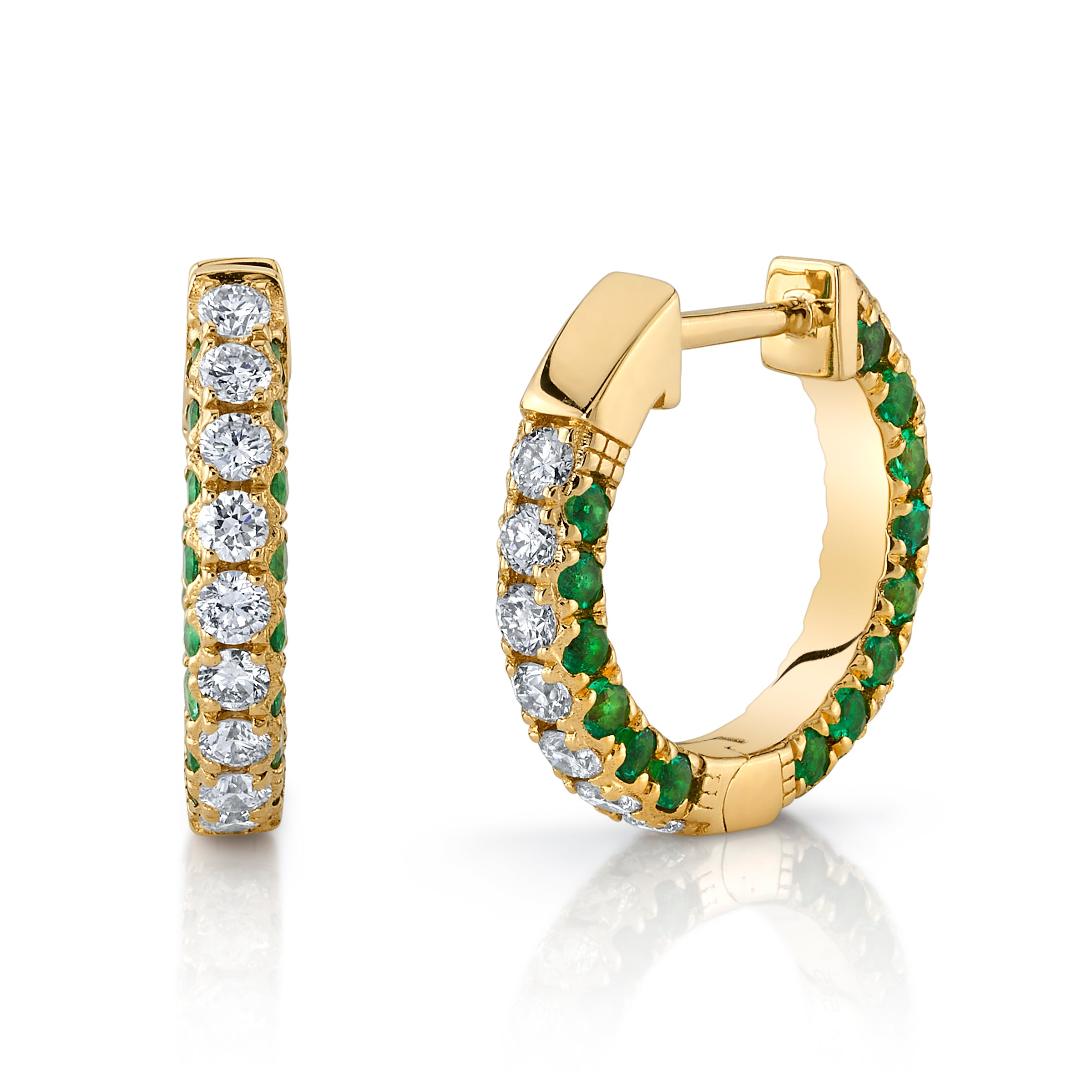 Pave Diamond Stone Huggie Huggie Earrings Roseark Deux Pair Emerald