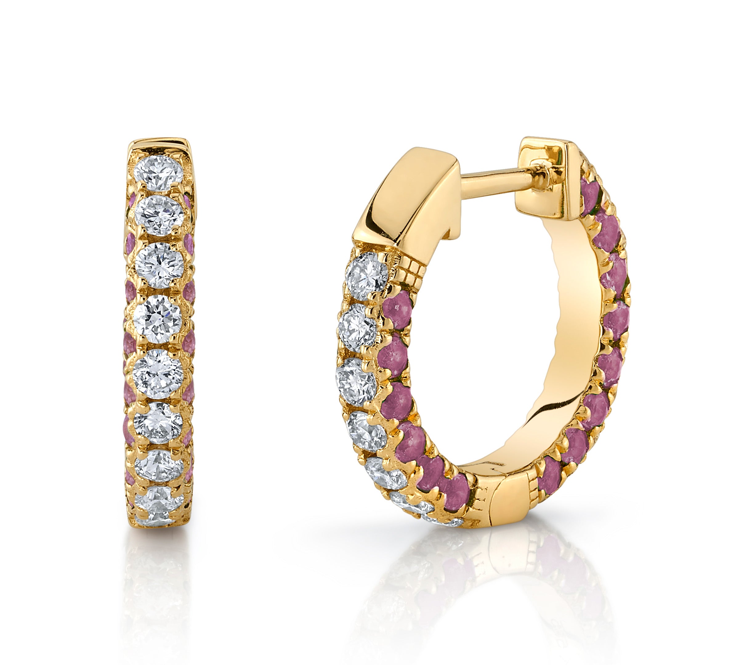 Pave Diamond Sapphire Huggie Huggie Earrings Roseark Deux