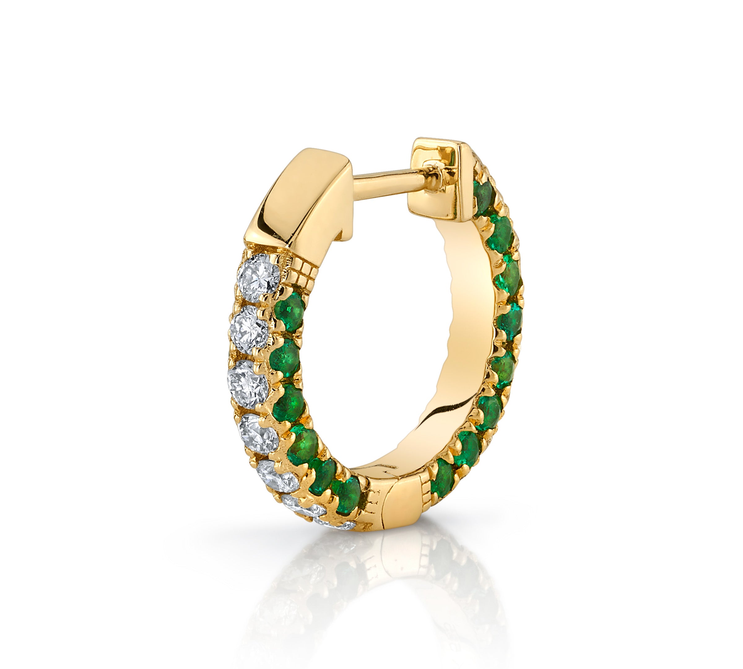 Pave Diamond Stone Huggie Huggie Earrings Roseark Deux Single Emerald