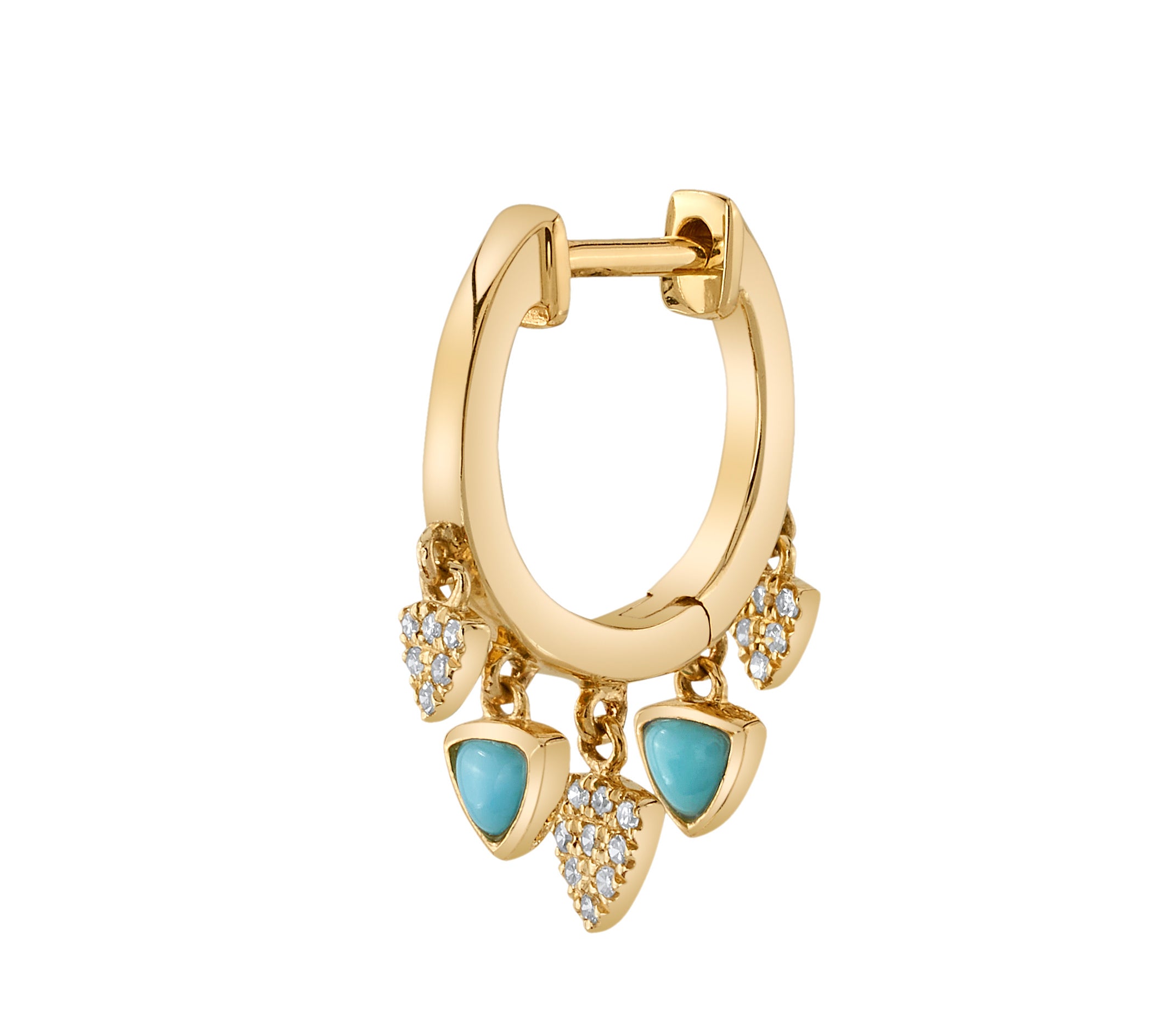 Turquoise Diamond Triangle-Fringe Hoop Hoop Earrings Roseark Deux Single