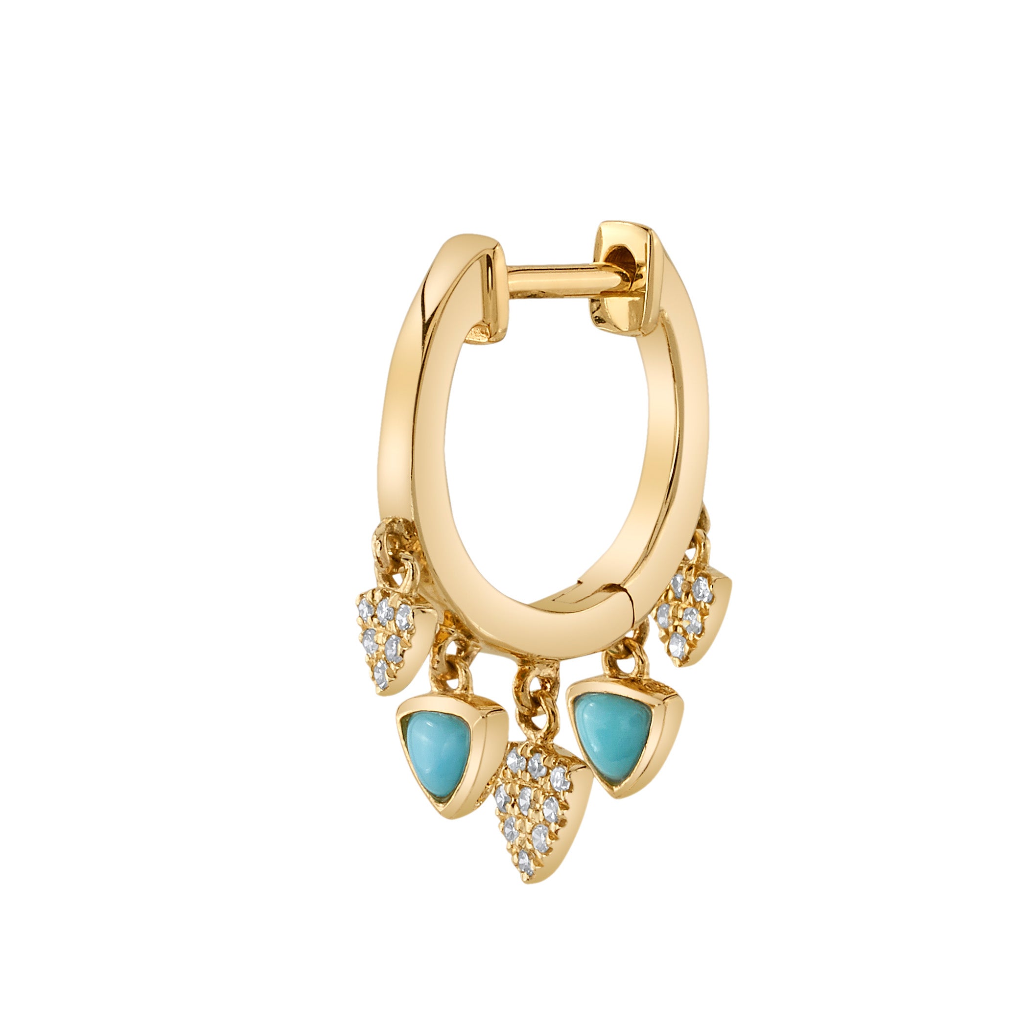 Turquoise Diamond Triangle-Fringe Hoop Hoop Earrings Roseark Deux Single